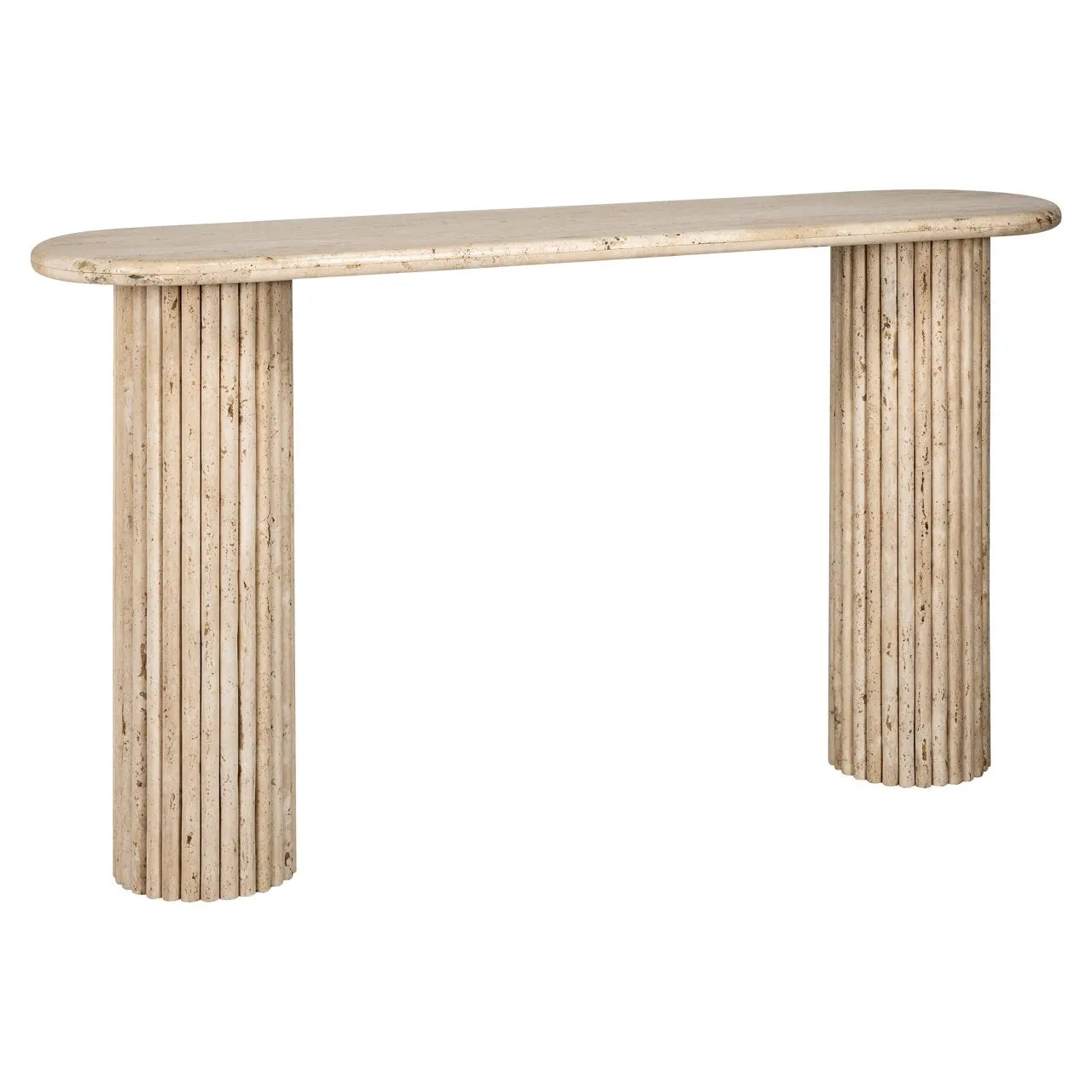 Richmond Interiors La Cantera Organic Beige Travertine Oval Console Table