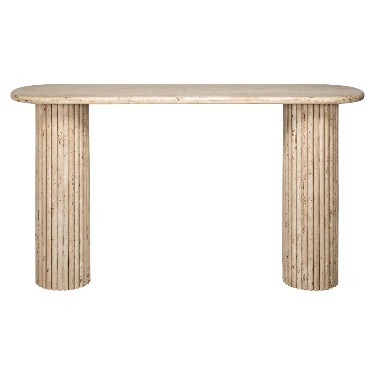 Richmond Interiors La Cantera Organic Beige Travertine Oval Console Table