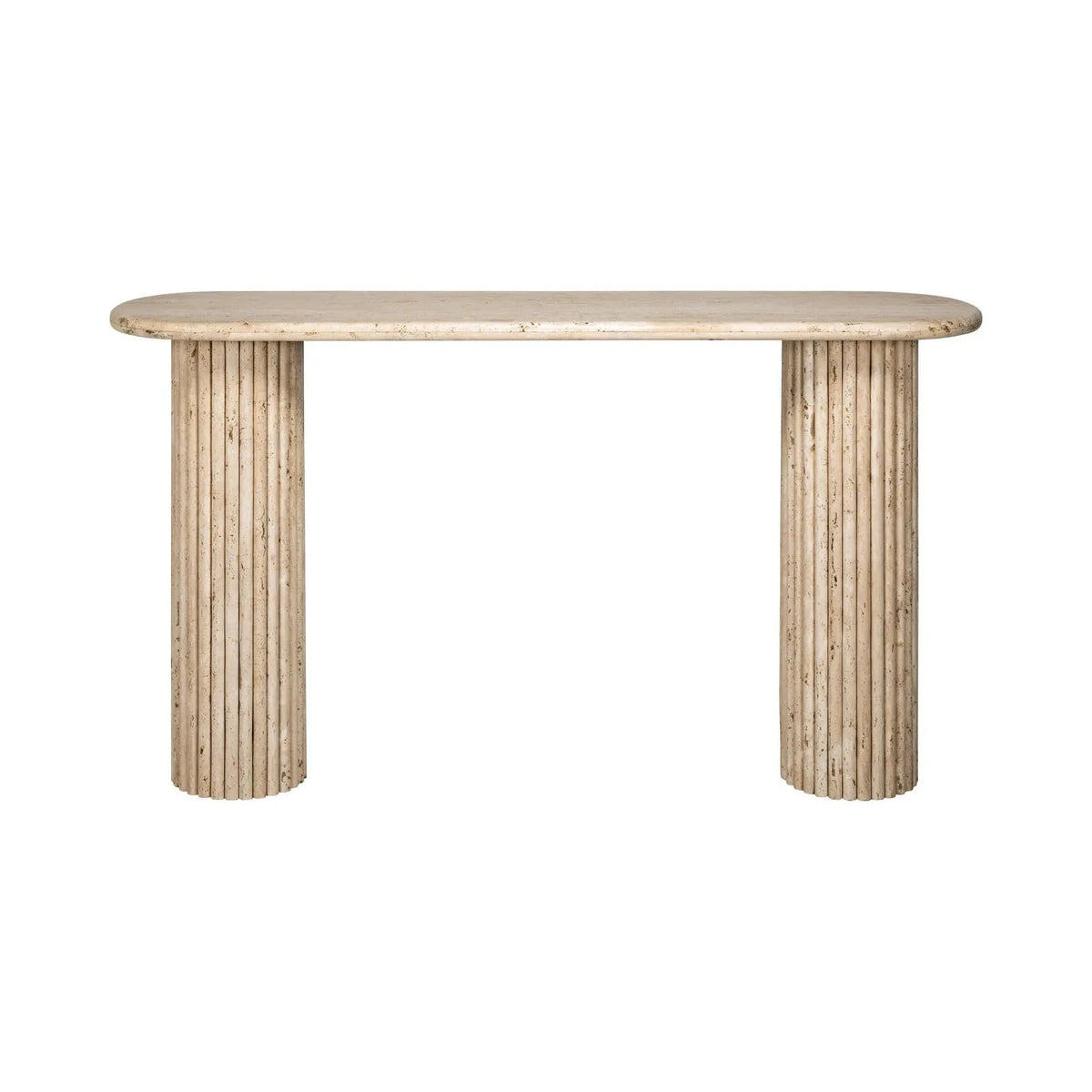 Richmond Interiors La Cantera Organic Beige Travertine Oval Console Table