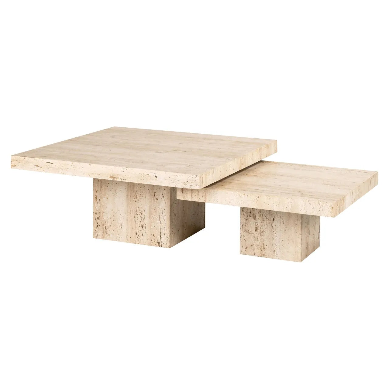 Set of 2 Richmond Interiors La Cantera Organic Beige Travertine Square Coffee Table Nest