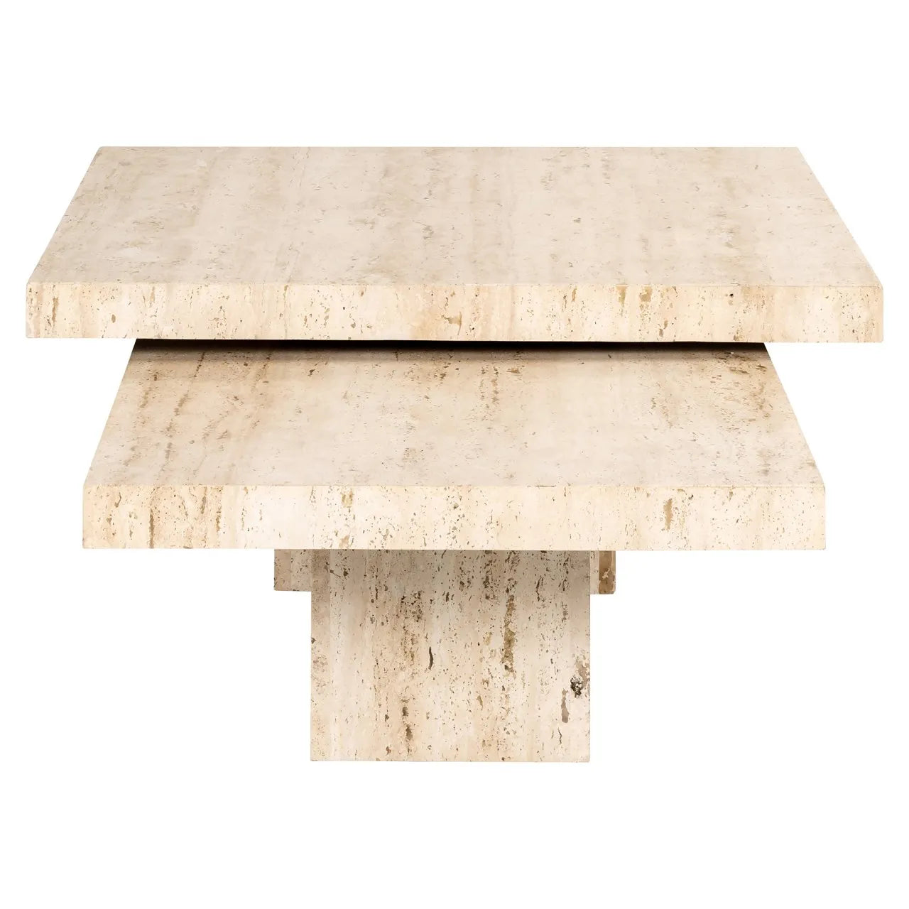 Set of 2 Richmond Interiors La Cantera Organic Beige Travertine Square Coffee Table Nest