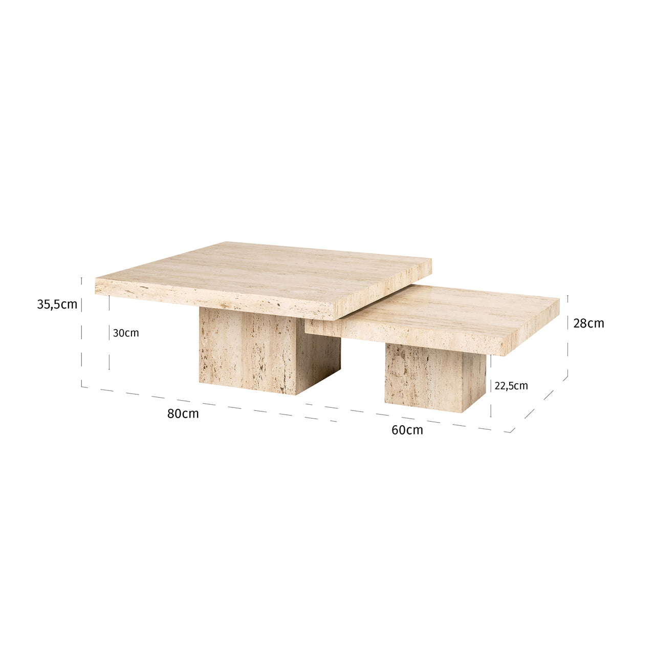 Set of 2 Richmond Interiors La Cantera Organic Beige Travertine Square Coffee Table Nest