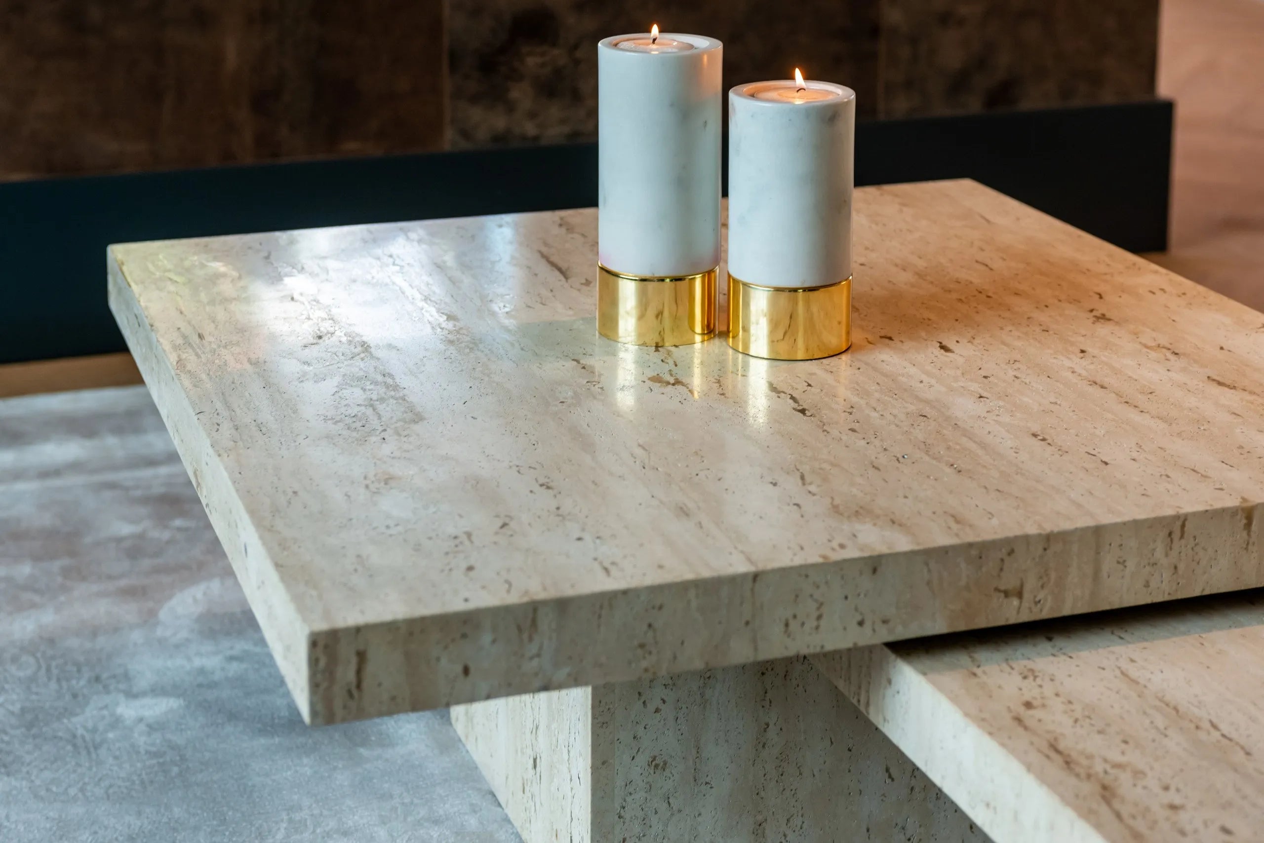Set of 2 Richmond Interiors La Cantera Organic Beige Travertine Square Coffee Table Nest