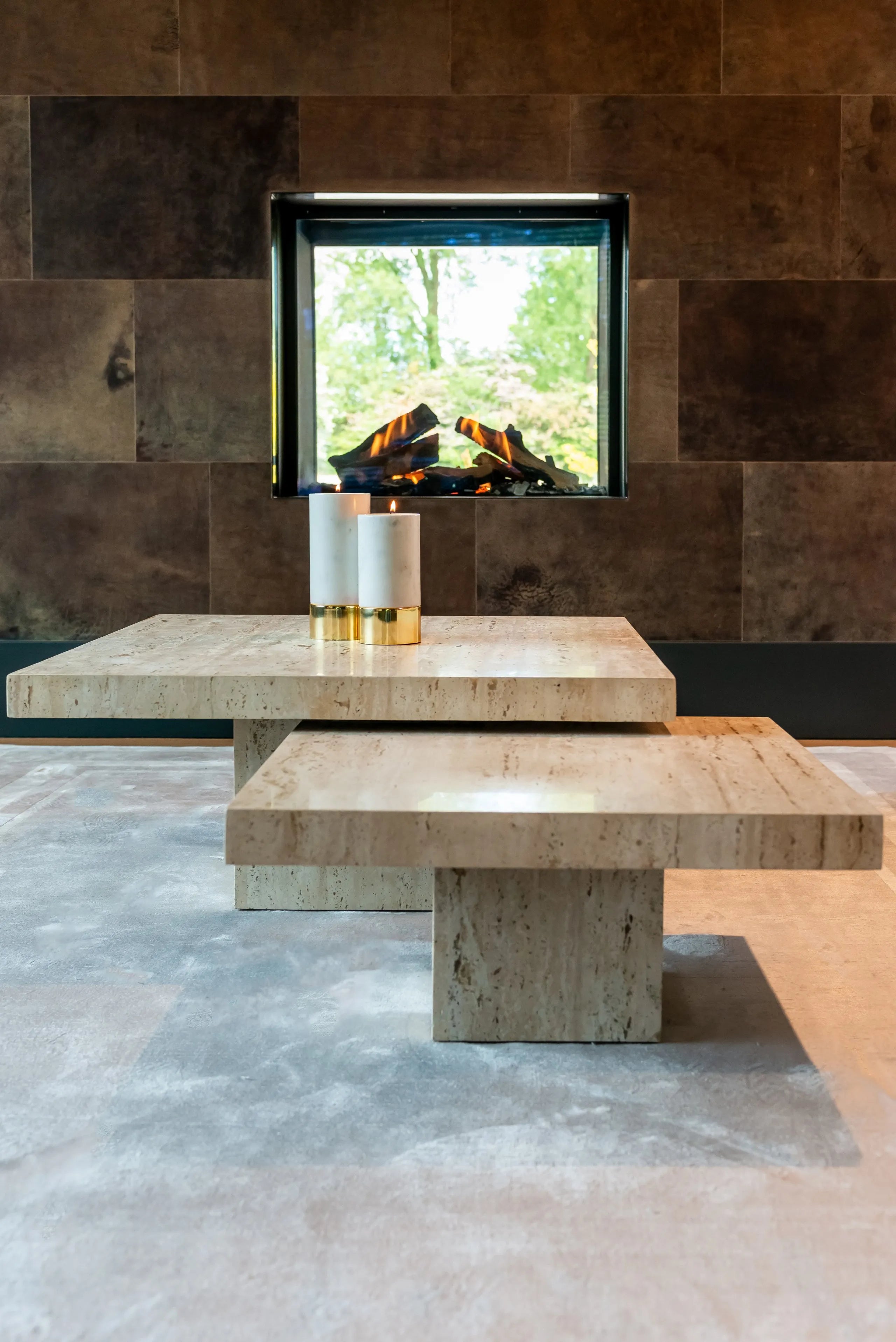 Set of 2 Richmond Interiors La Cantera Organic Beige Travertine Square Coffee Table Nest