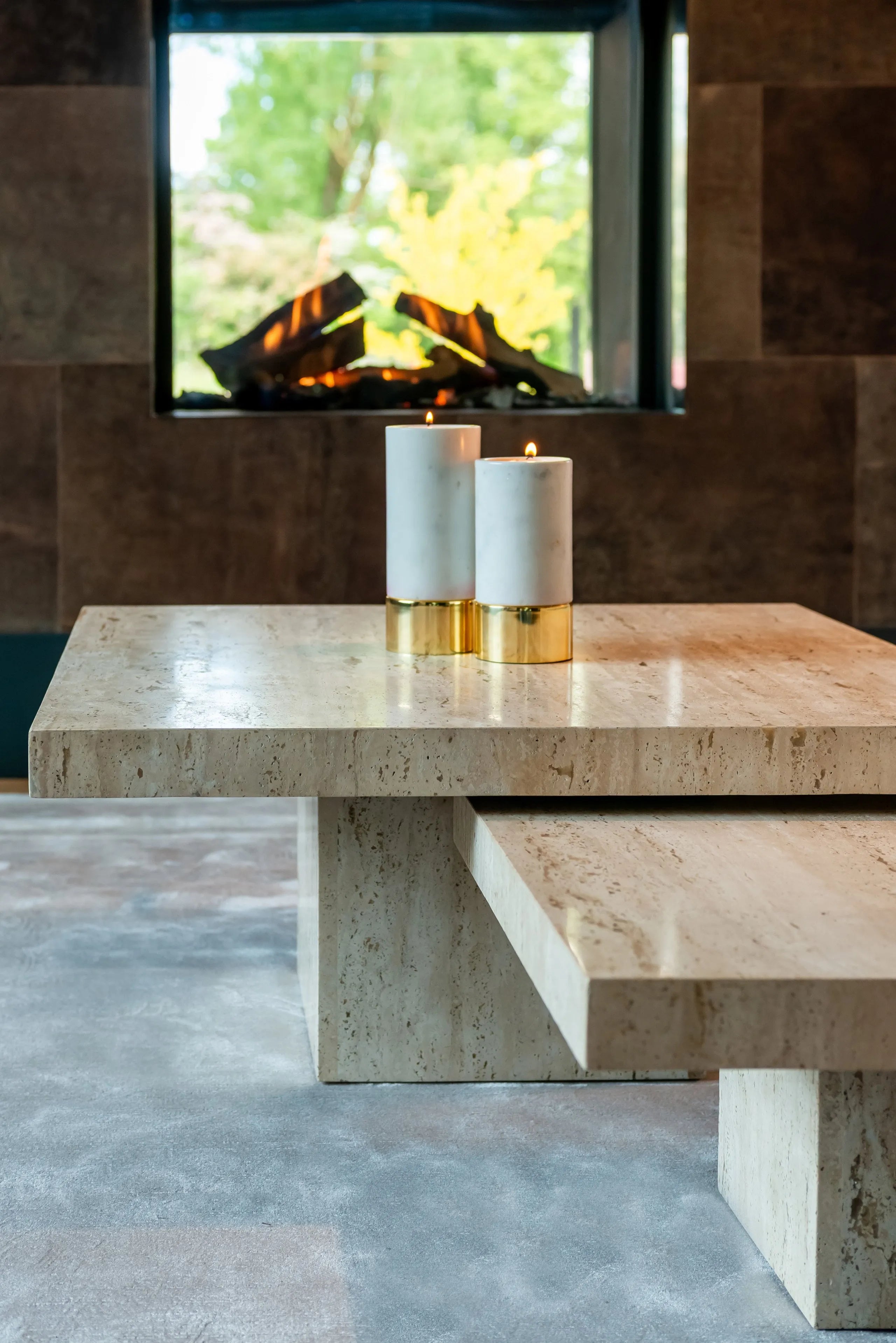 Set of 2 Richmond Interiors La Cantera Organic Beige Travertine Square Coffee Table Nest