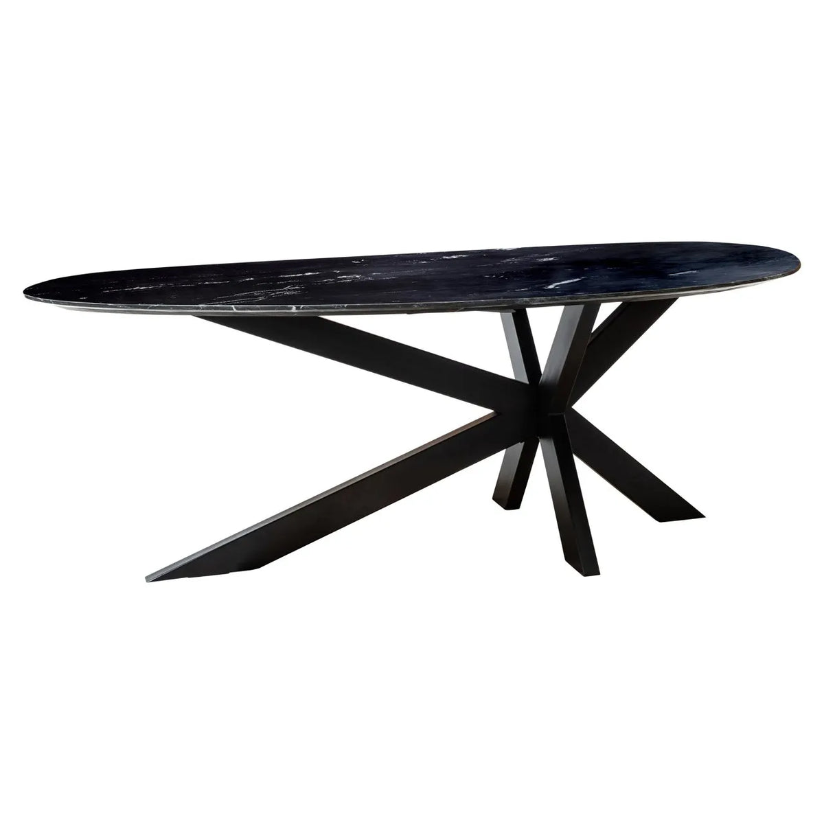 Richmond Interiors Trocadero Black & Black Marble Oval Dining Table | 6 Seater