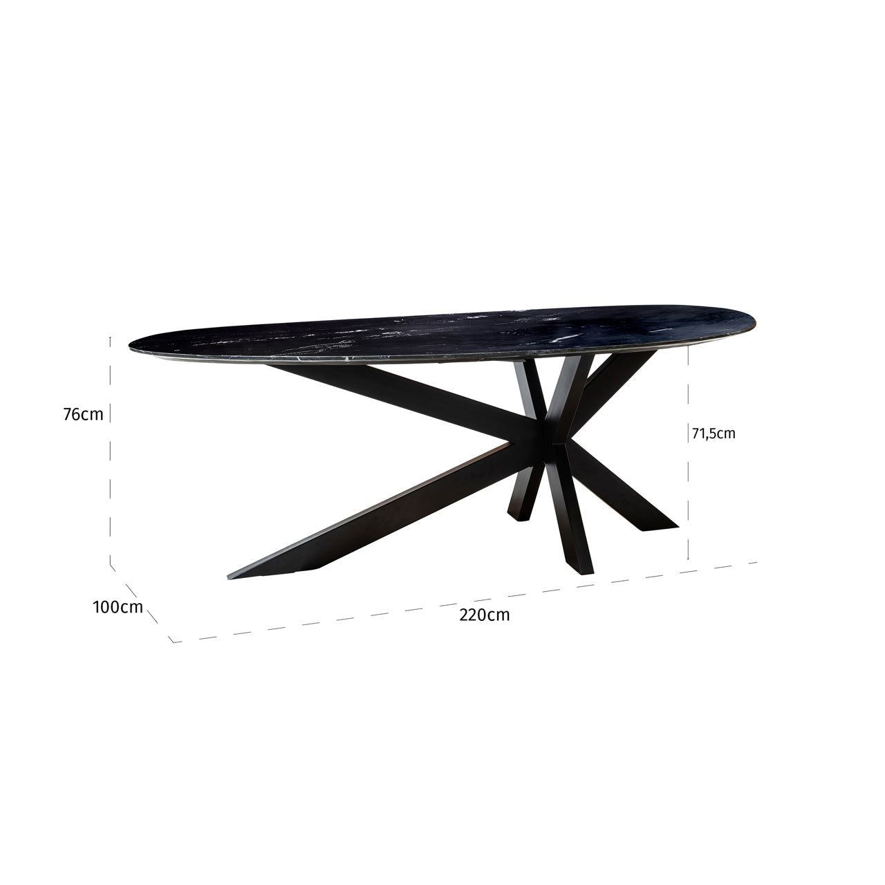 Richmond Interiors Trocadero Black & Black Marble Oval Dining Table | 6 Seater