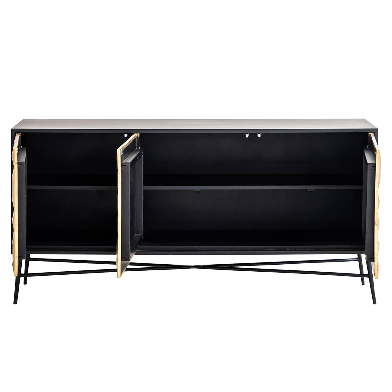 Richmond Interiors Tetro Black Mango Wood & Gold Geometric Decorative Sideboard