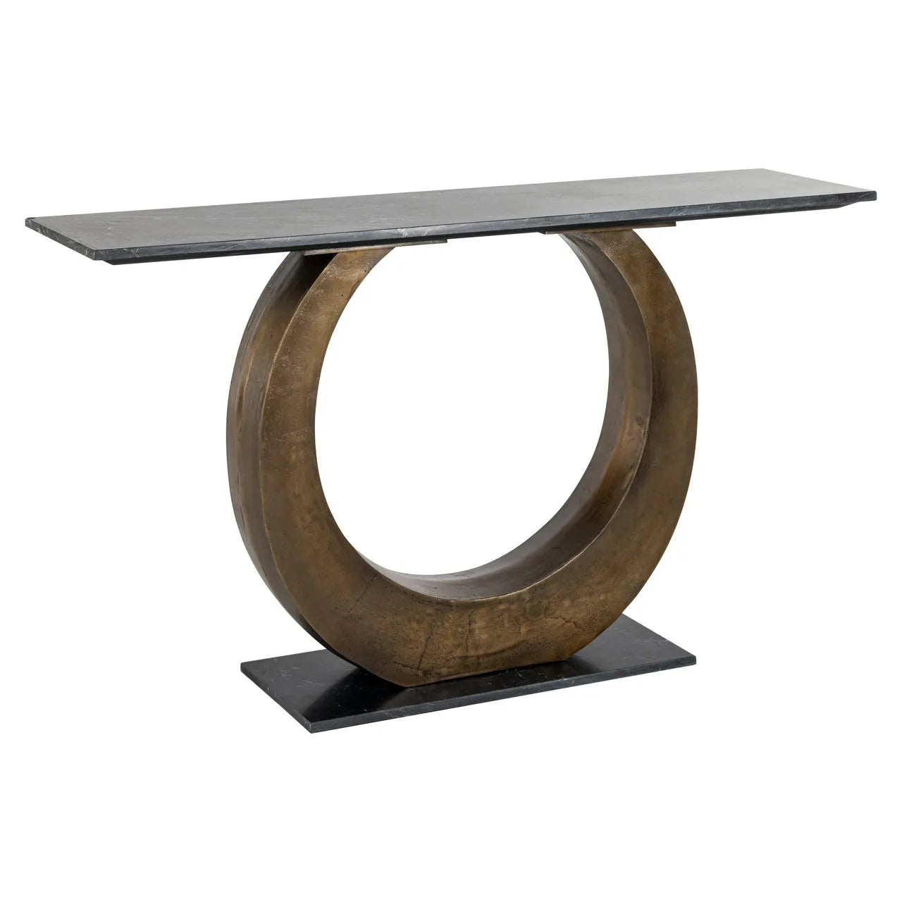 Richmond Interiors Luna Black Marble & Antique Gold Ring Console Table