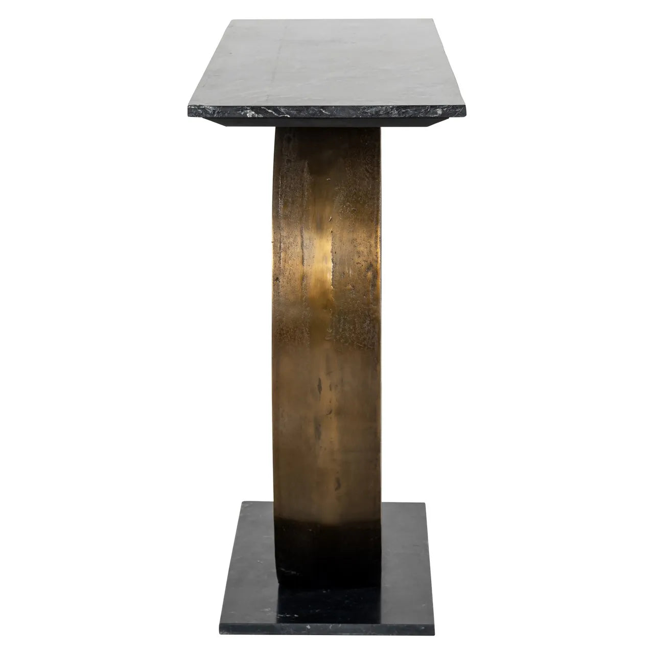 Richmond Interiors Luna Black Marble & Antique Gold Ring Console Table