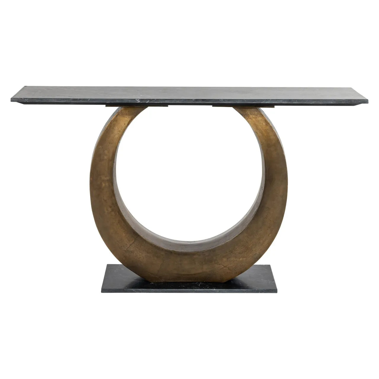Richmond Interiors Luna Black Marble & Antique Gold Ring Console Table