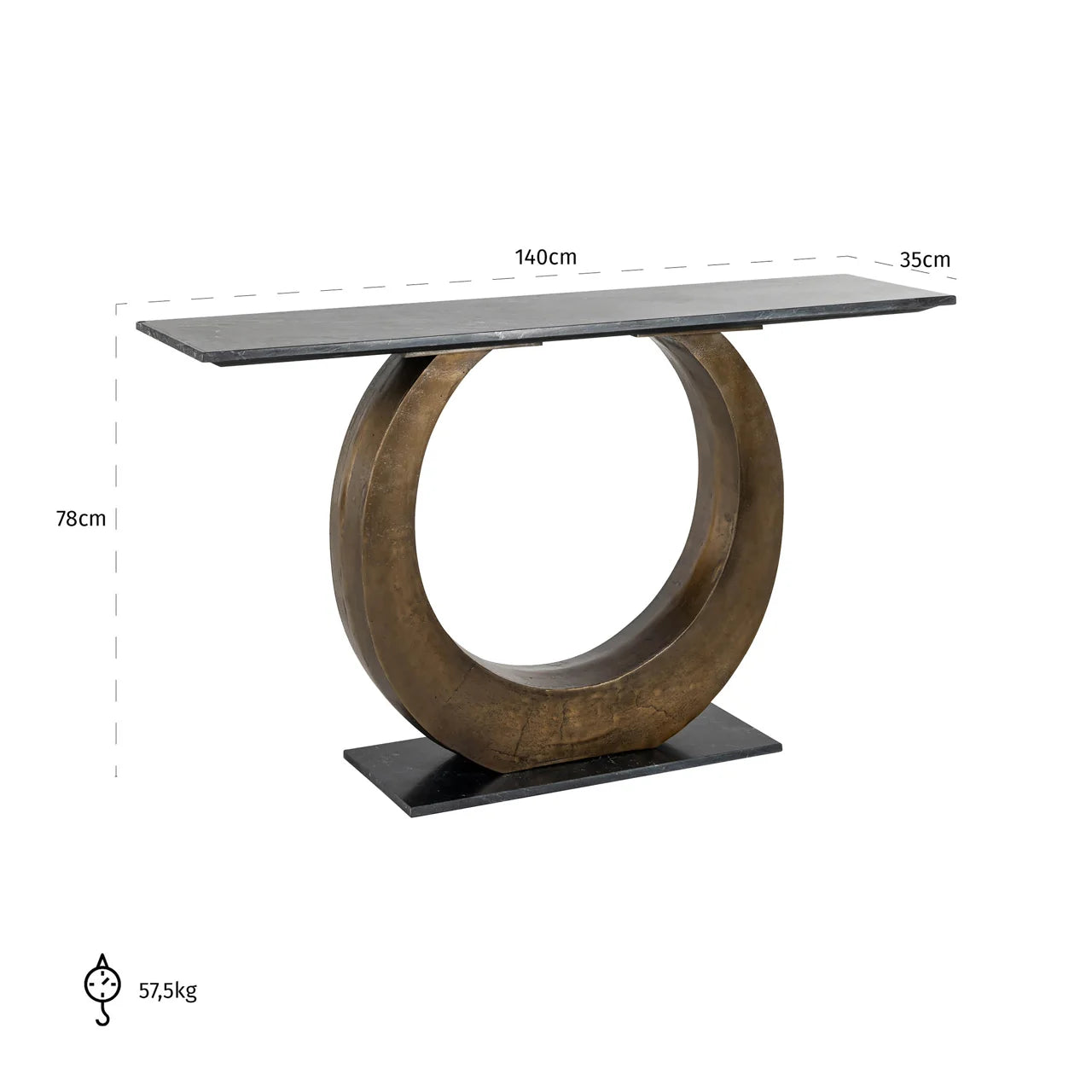 Richmond Interiors Luna Black Marble & Antique Gold Ring Console Table