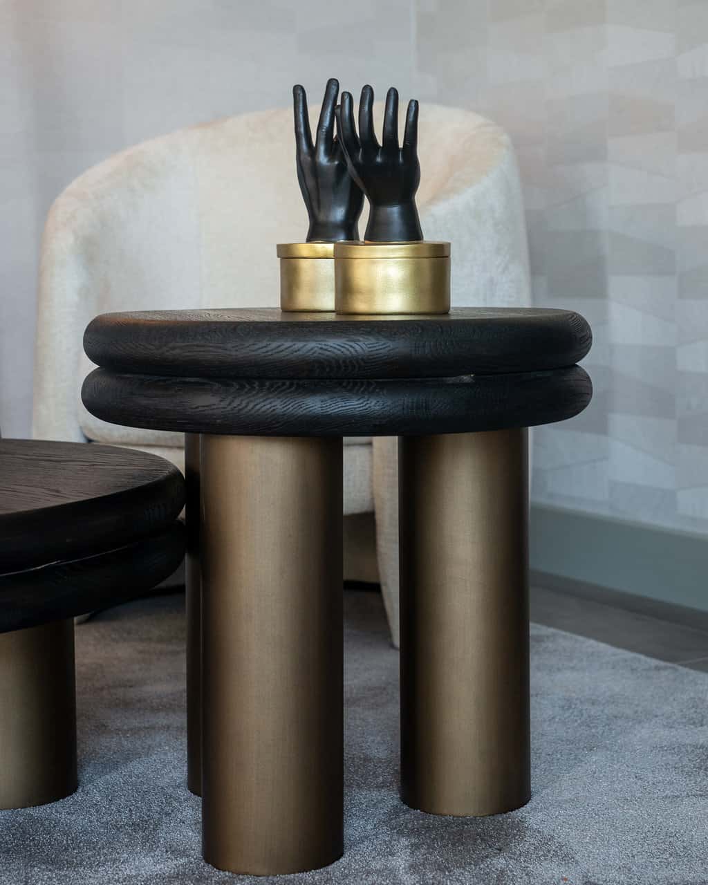 Richmond Interiors Macaron Bronze & Black Rustic Round Side Table