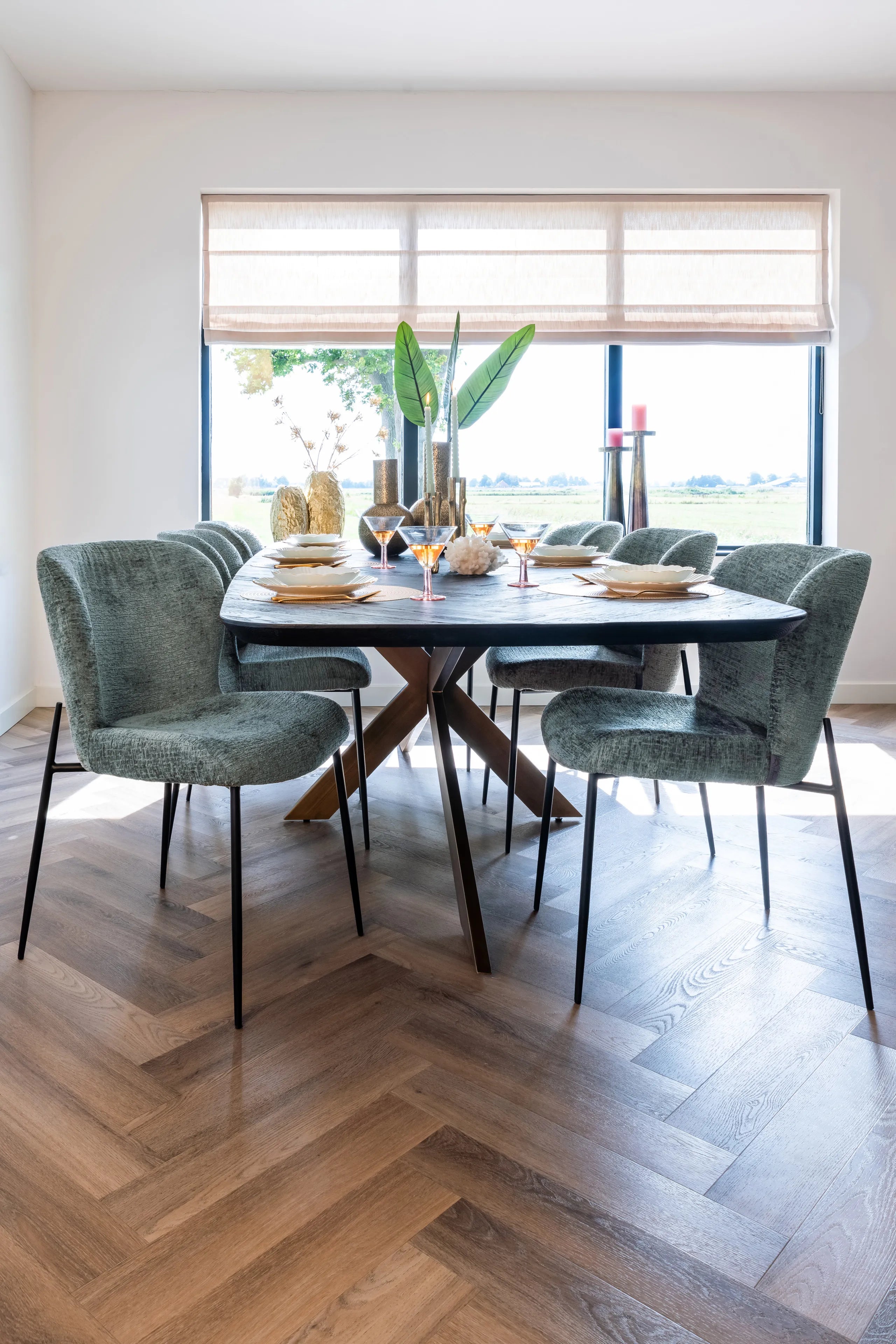 Richmond Interiors Hayley Bronze & Black Herringbone Dining Table 280cm