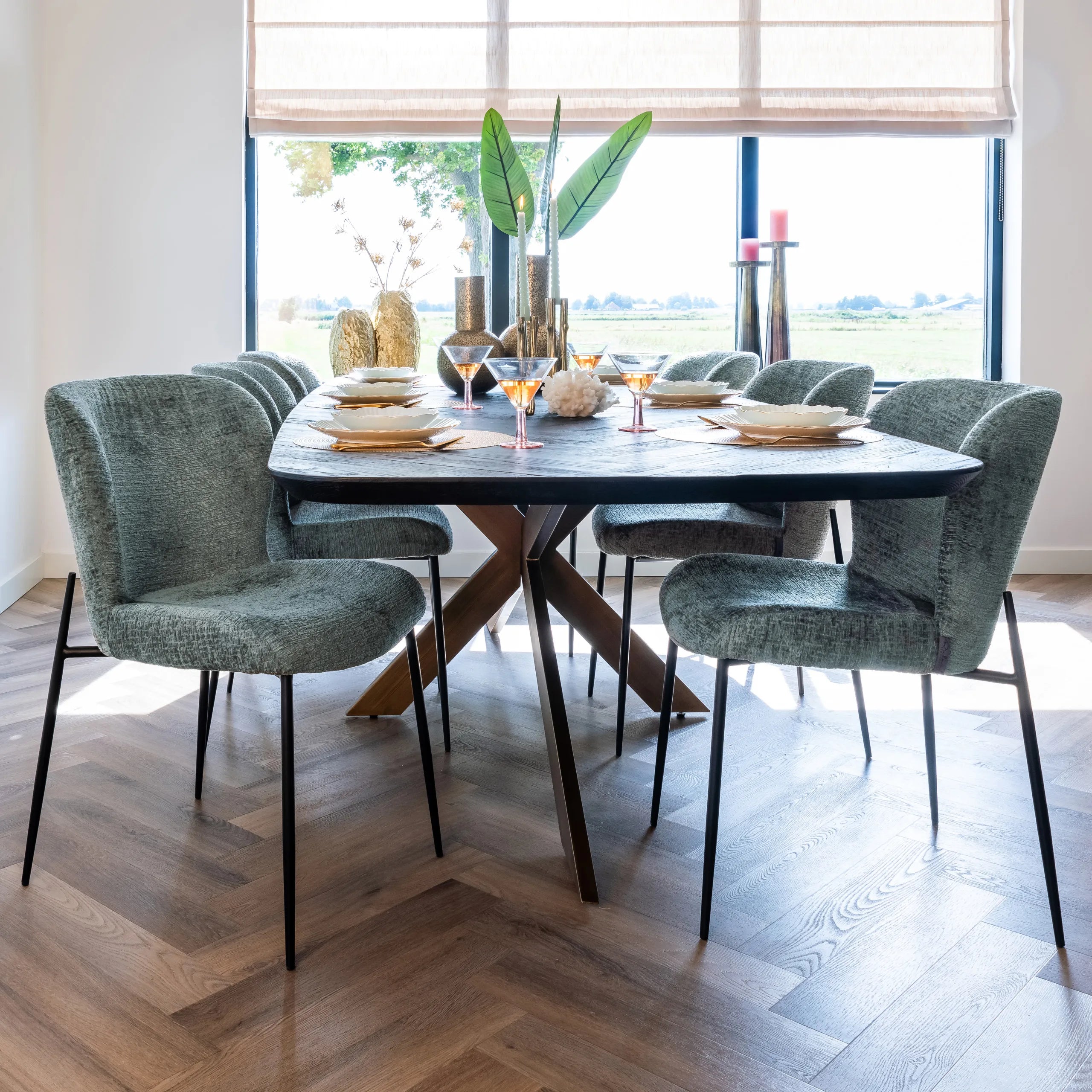 Richmond Interiors Hayley Bronze & Black Herringbone Dining Table 280cm