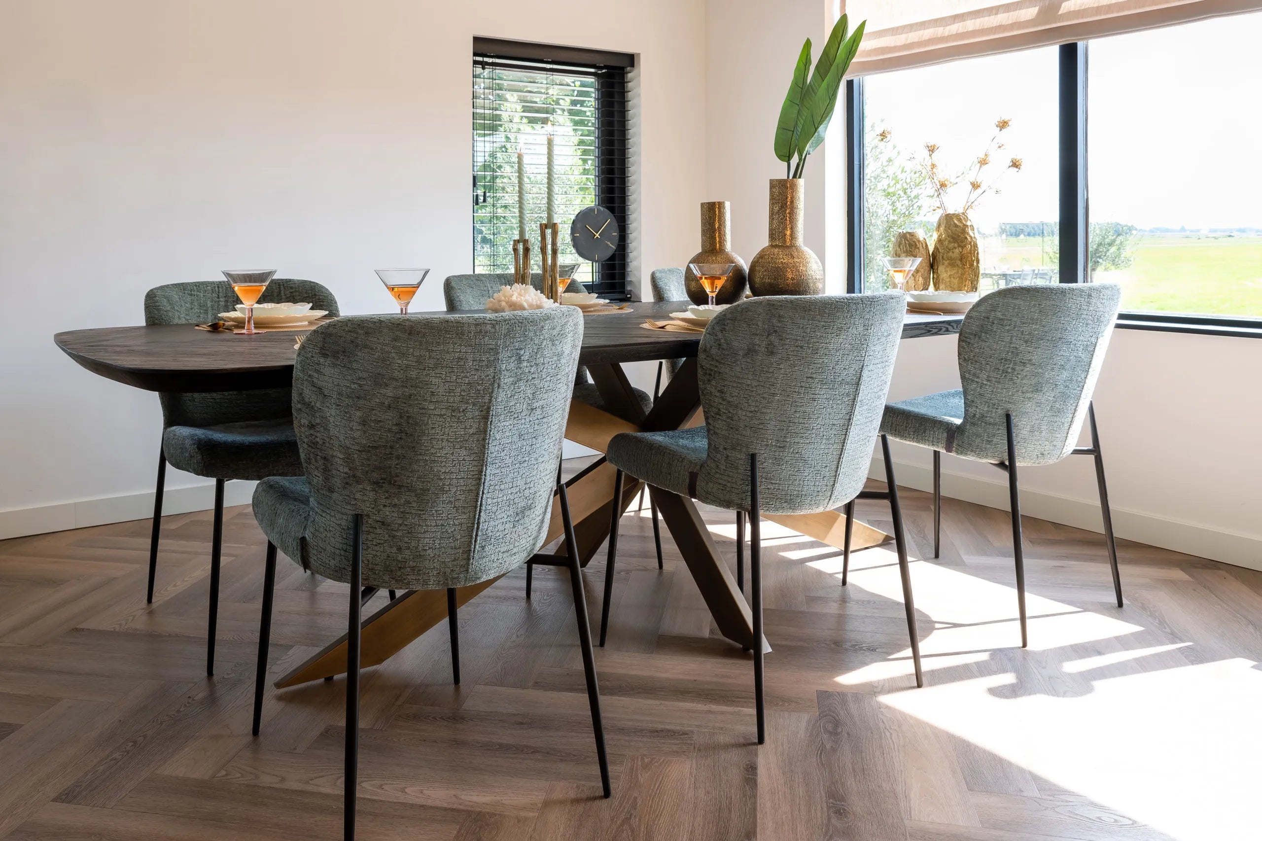 Richmond Interiors Hayley Bronze & Black Herringbone Dining Table 280cm