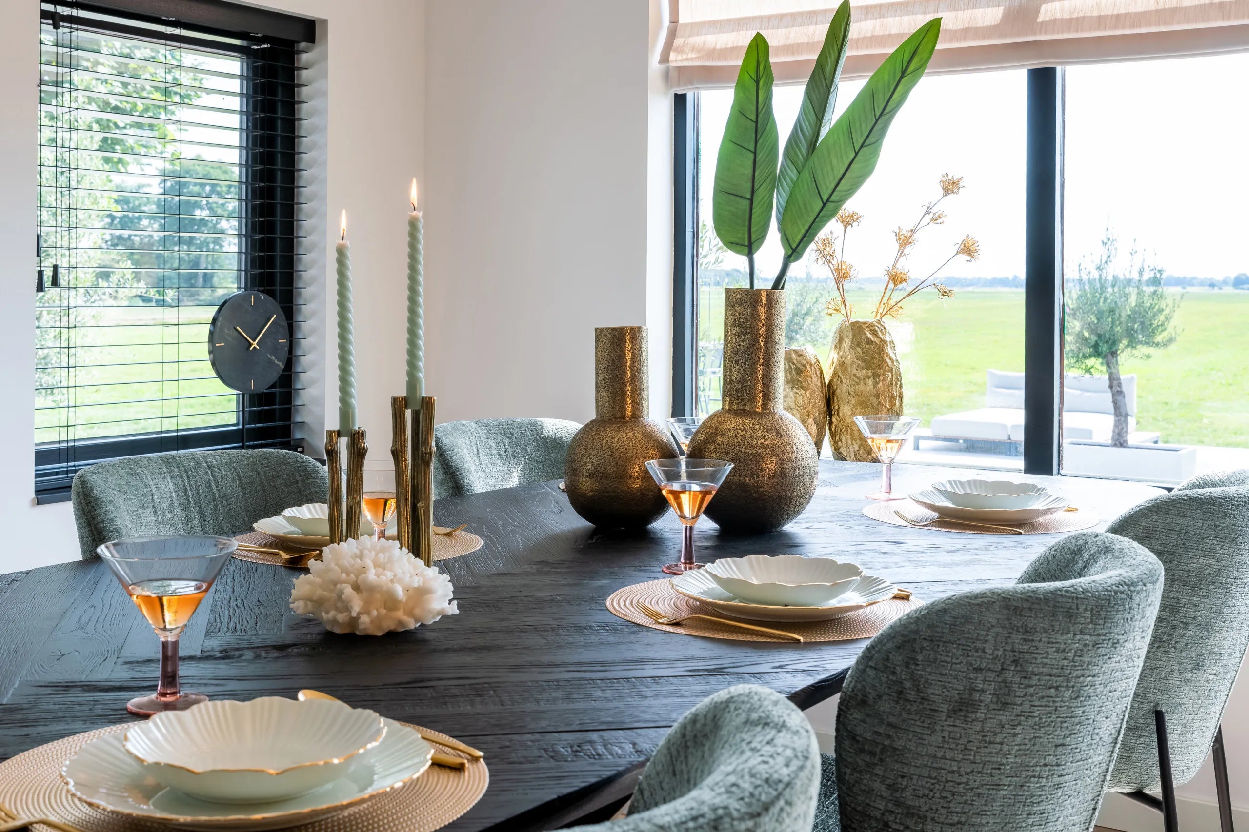 Richmond Interiors Hayley Bronze & Black Herringbone Dining Table 280cm