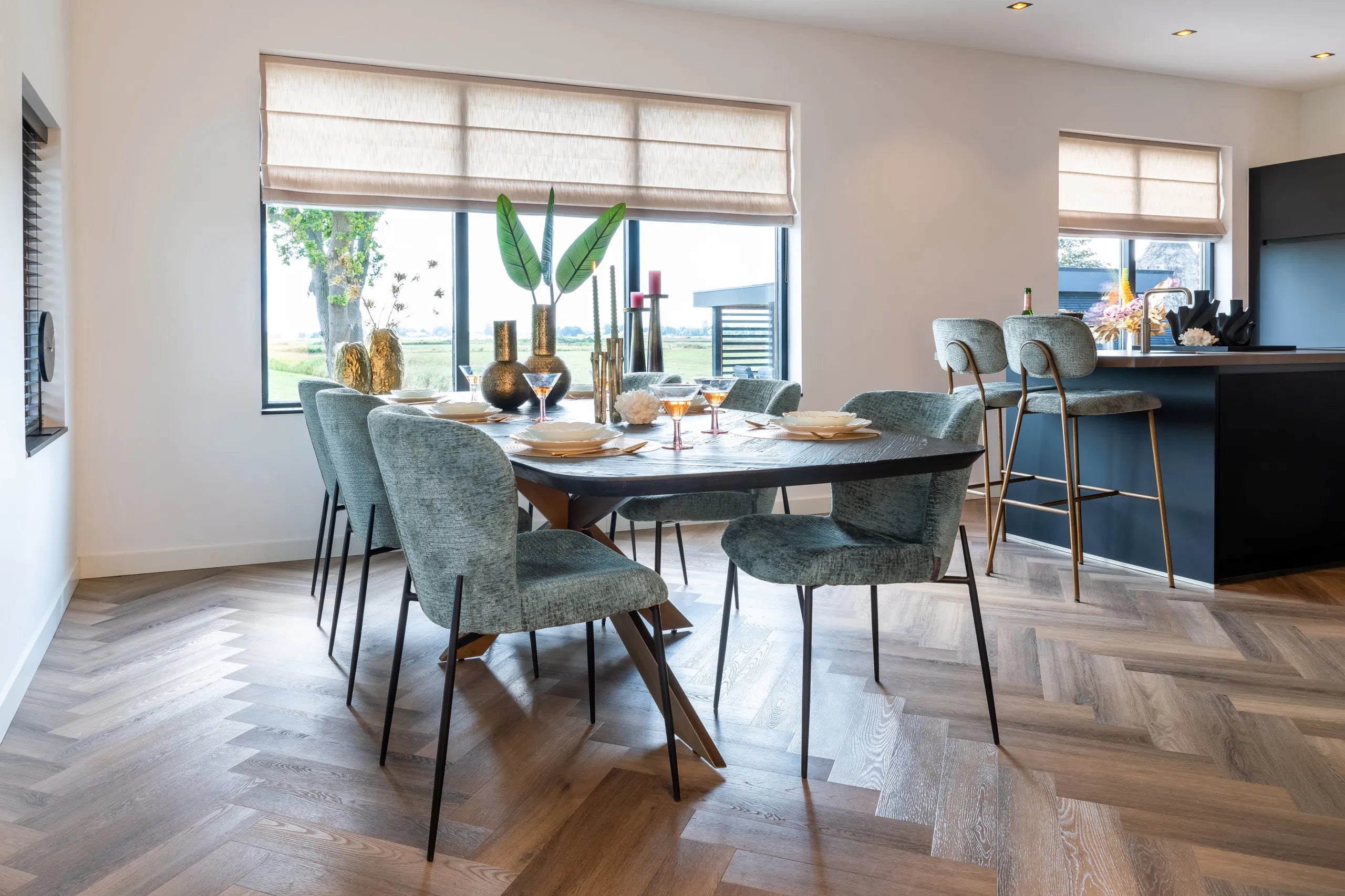 Richmond Interiors Hayley Bronze & Black Herringbone Dining Table 280cm