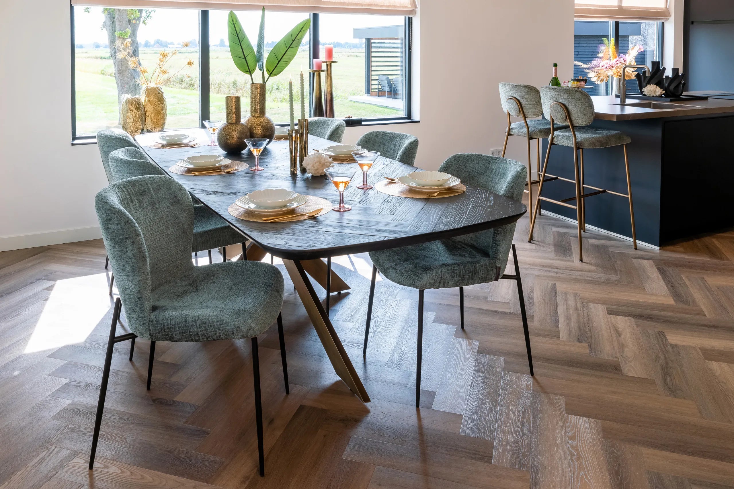Richmond Interiors Hayley Bronze & Black Herringbone Dining Table 280cm