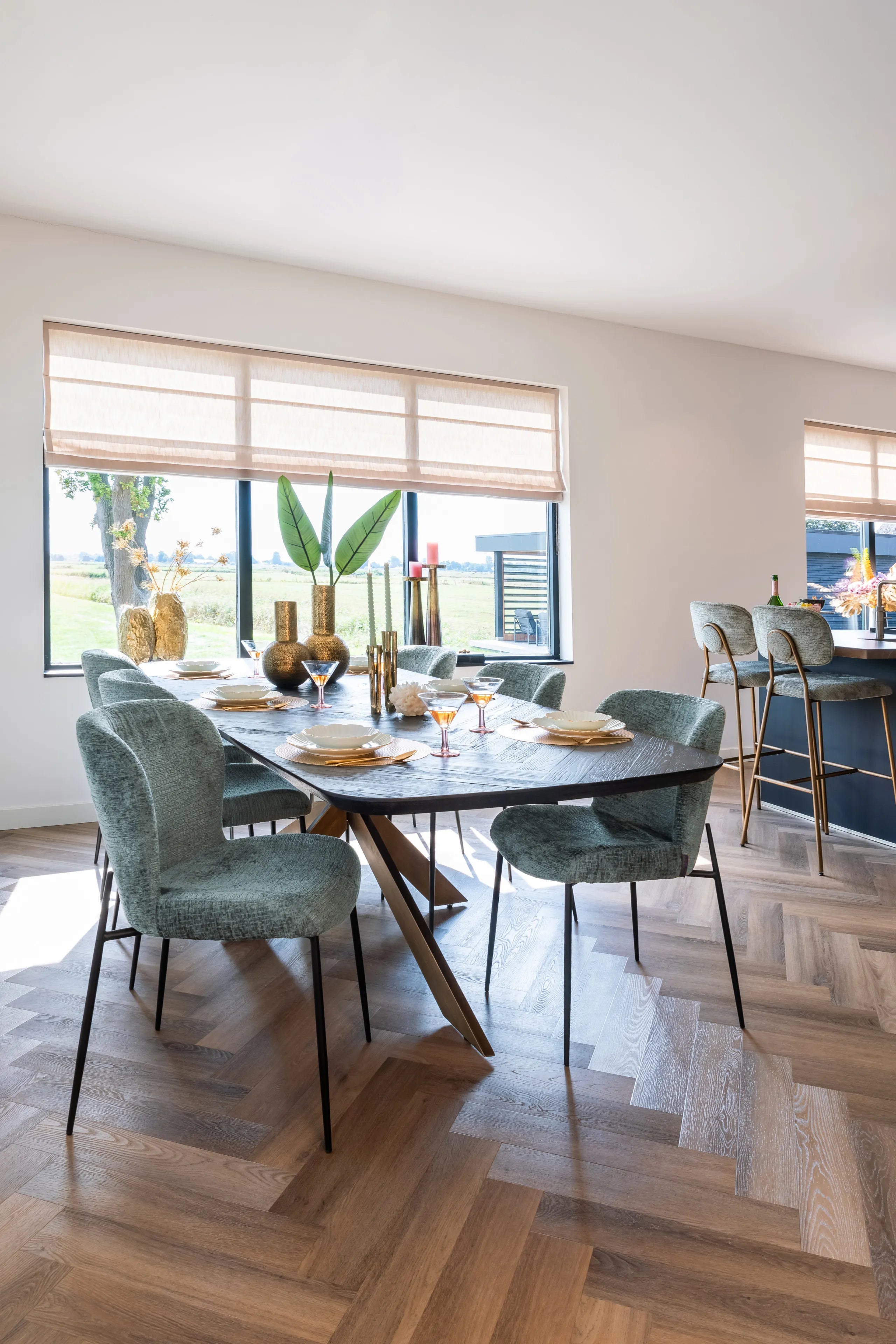 Richmond Interiors Hayley Bronze & Black Herringbone Dining Table 280cm