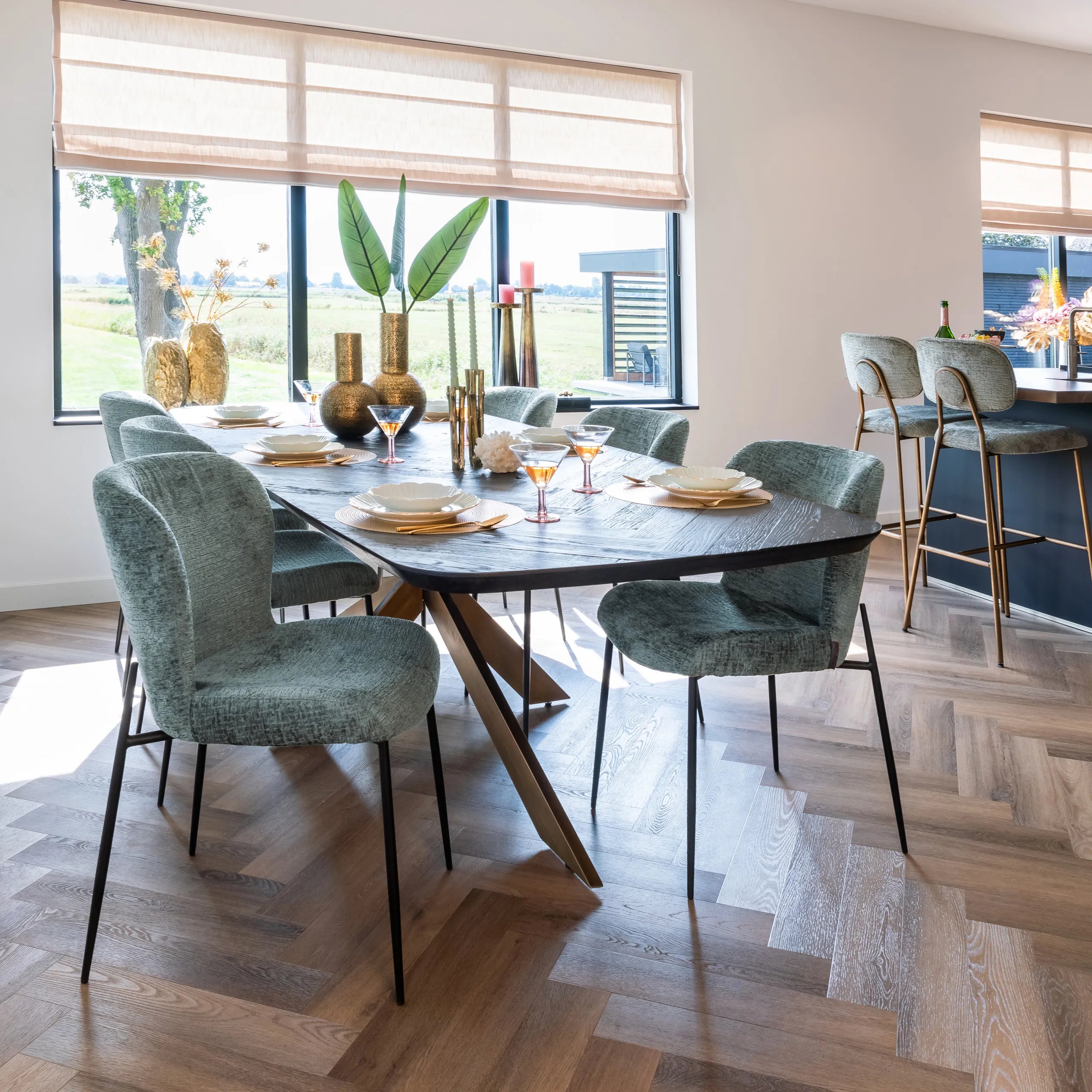 Richmond Interiors Hayley Bronze & Black Herringbone Dining Table 280cm