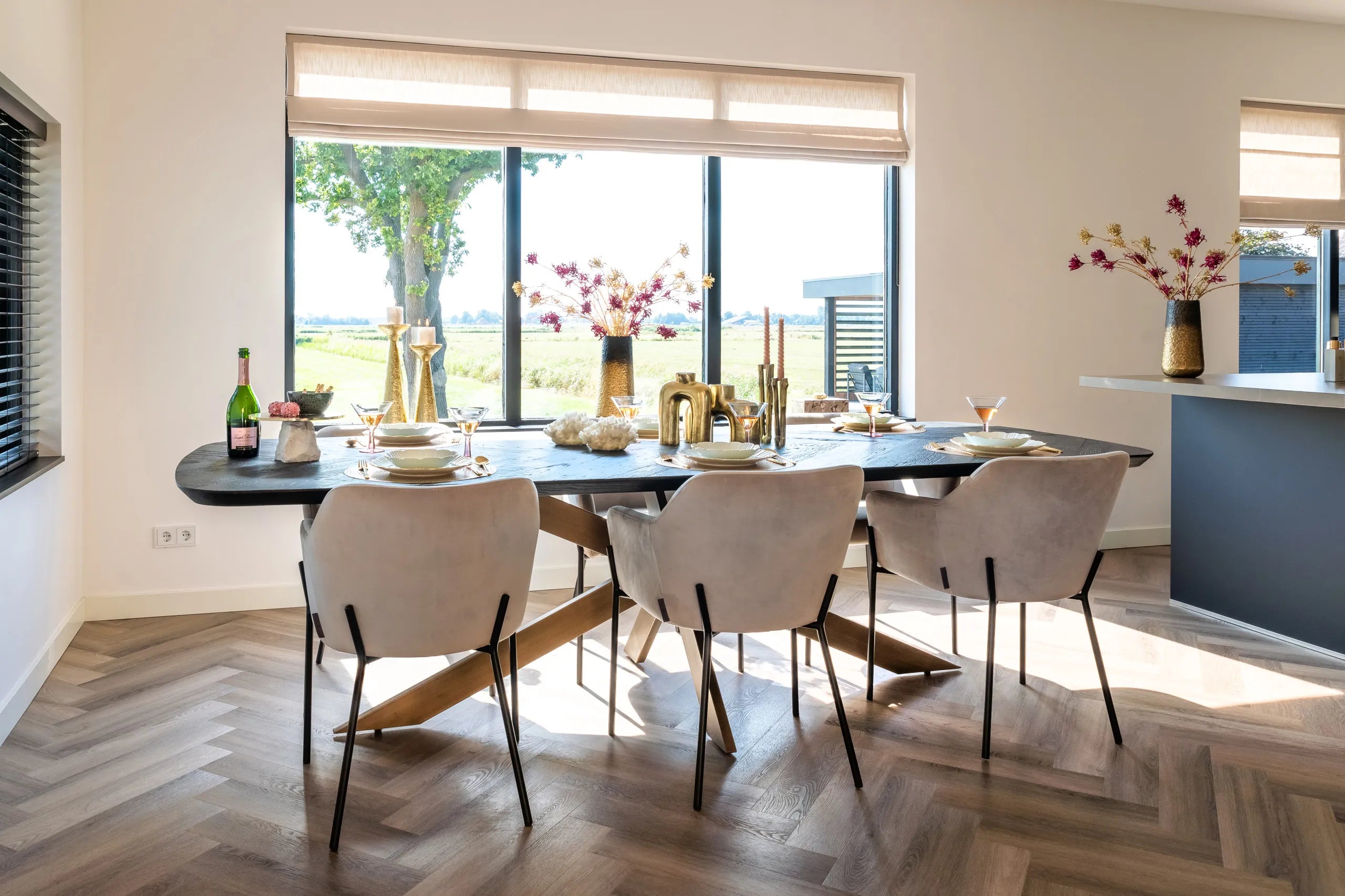Richmond Interiors Hayley Bronze & Black Herringbone Dining Table 280cm
