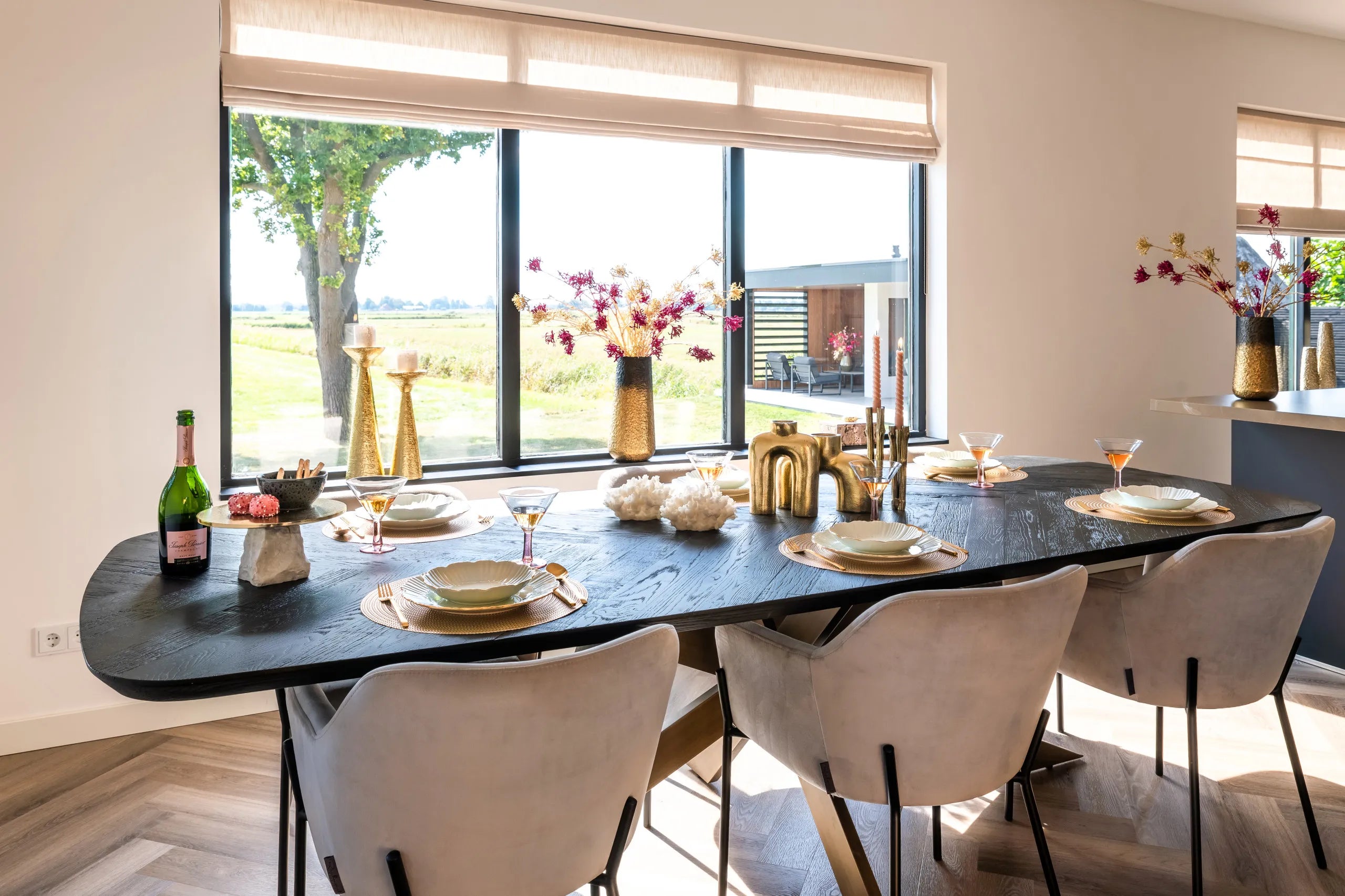 Richmond Interiors Hayley Bronze & Black Herringbone Dining Table 280cm