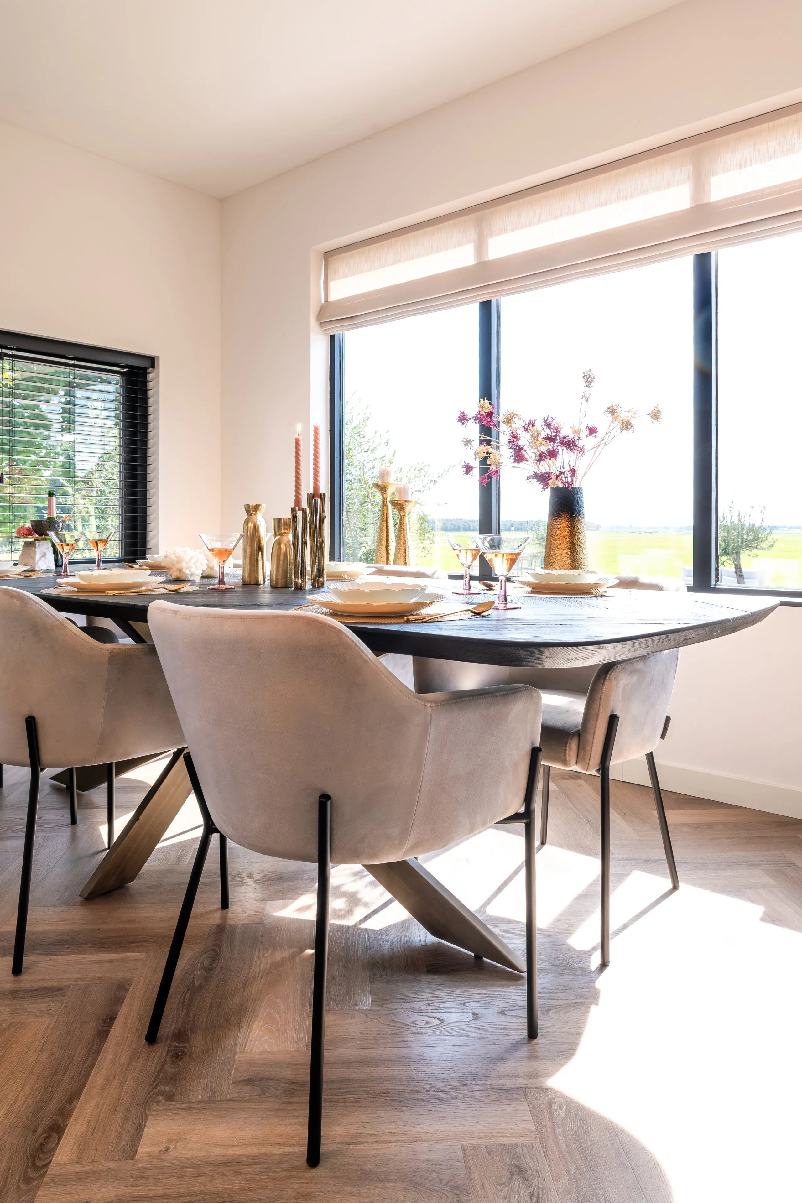 Richmond Interiors Hayley Bronze & Black Herringbone Dining Table 280cm