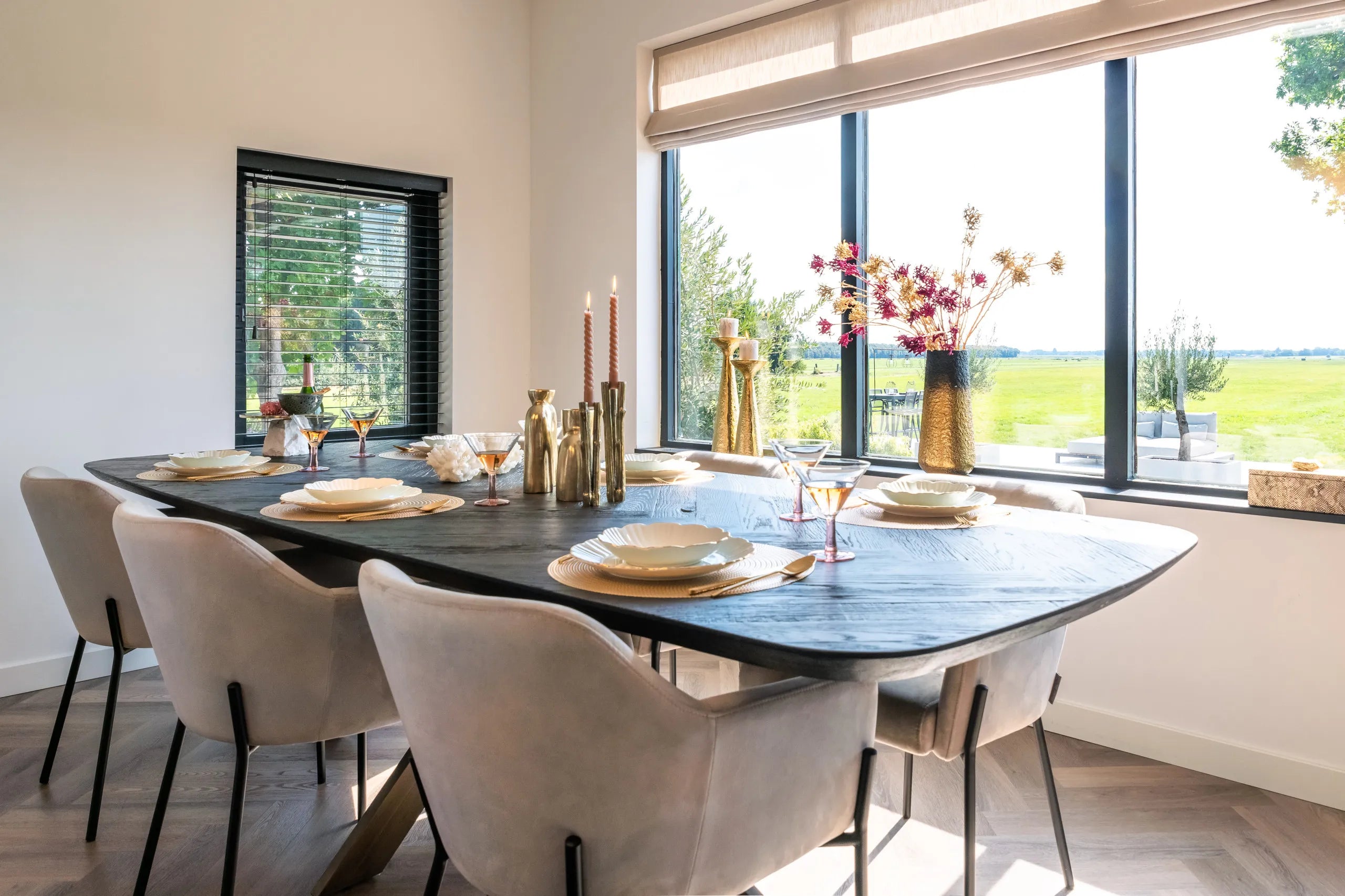 Richmond Interiors Hayley Bronze & Black Herringbone Dining Table 280cm