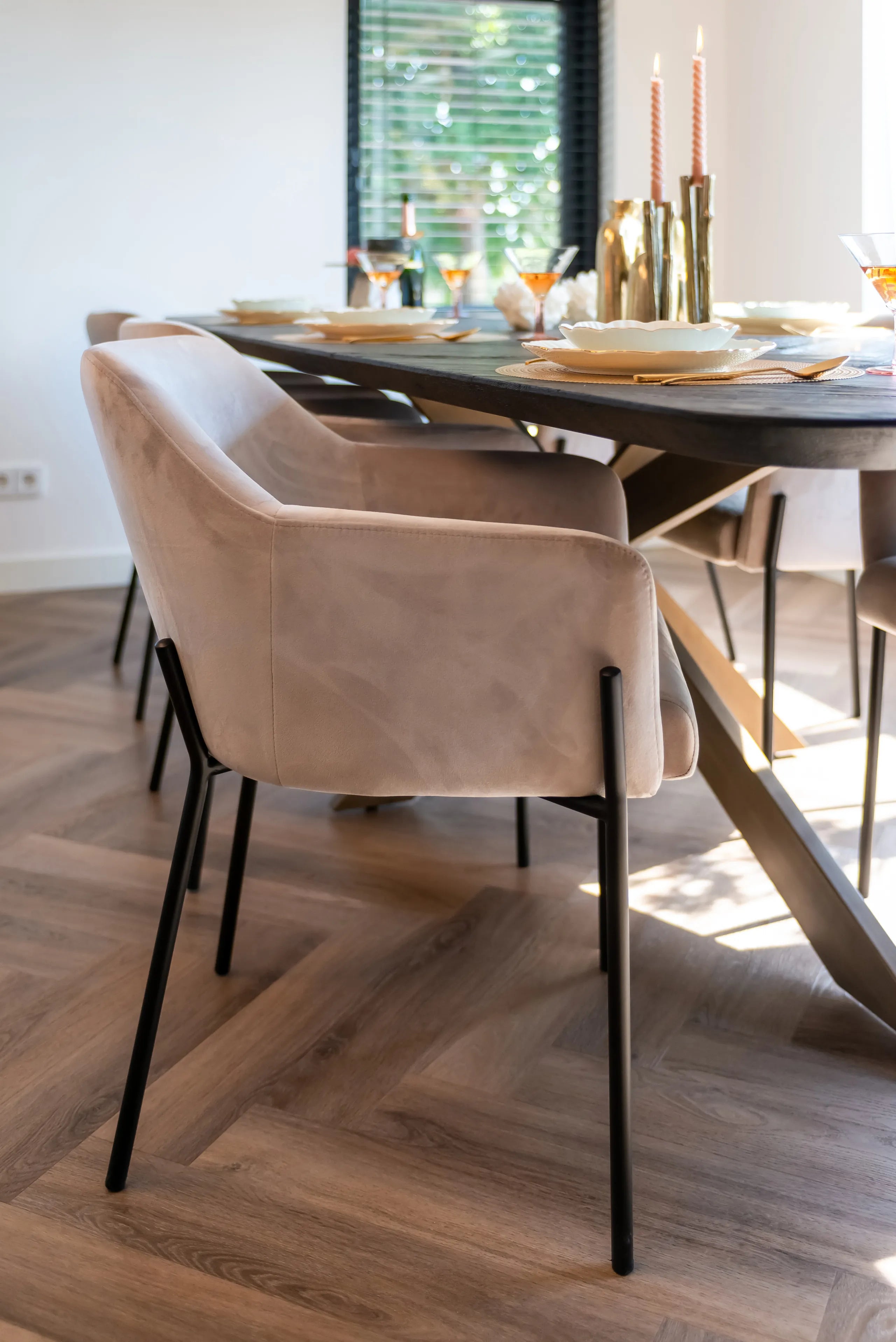 Richmond Interiors Hayley Bronze & Black Herringbone Dining Table 280cm