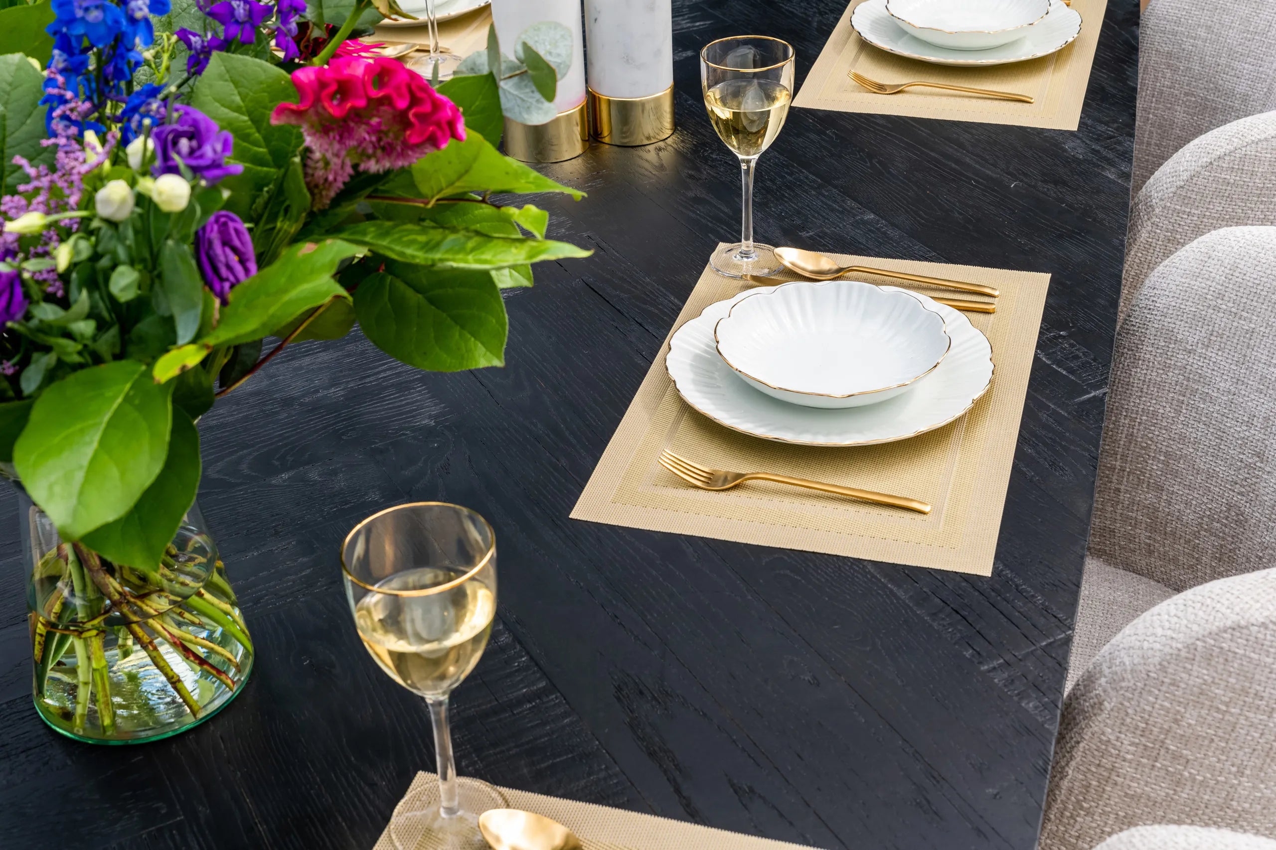 Richmond Interiors Hayley Bronze & Black Herringbone Dining Table 280cm