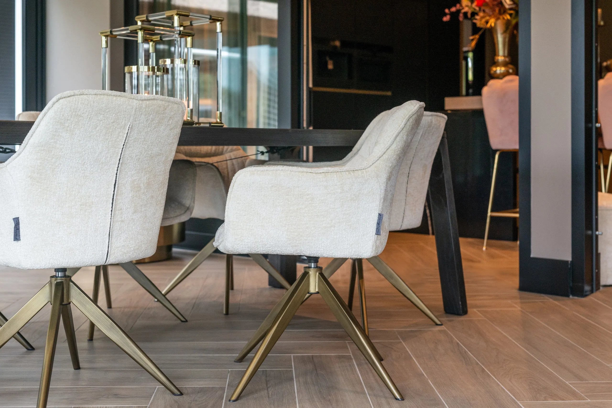 Richmond Interiors Aline Bergen White Chenille & Gold Swivel Chair