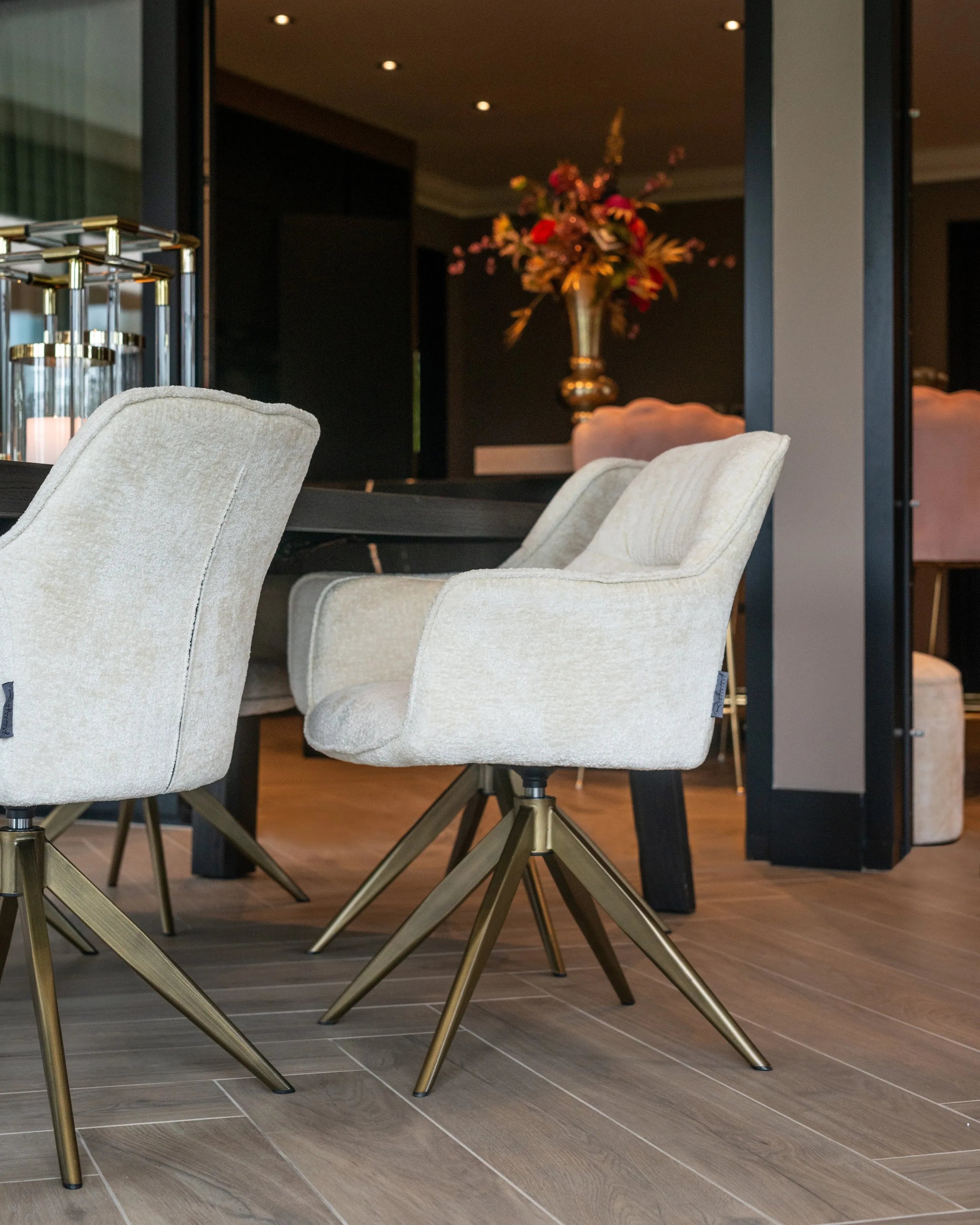 Richmond Interiors Aline Bergen White Chenille & Gold Swivel Chair