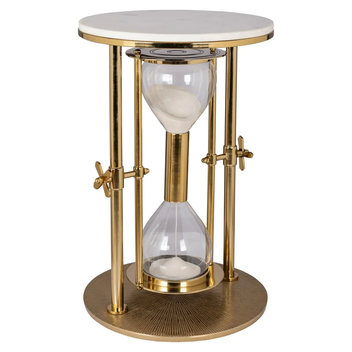 Richmond Interiors Tempus Gold & White Marble Hourglass Side Table