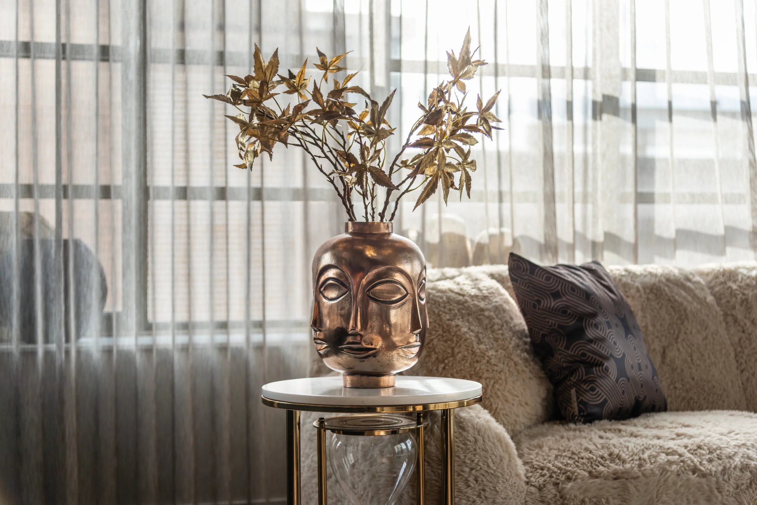 Richmond Interiors Tempus Gold & White Marble Hourglass Side Table