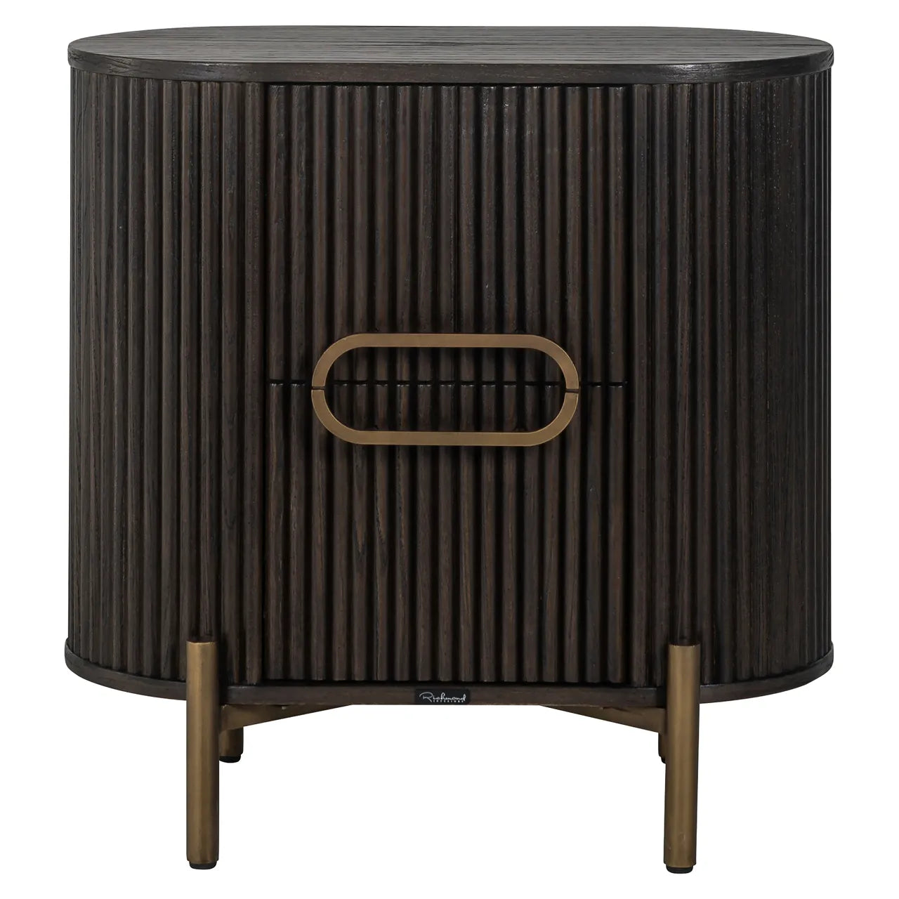 Richmond Interiors Luxor Dark Brown Ribbed Oak Wood Bedside Table