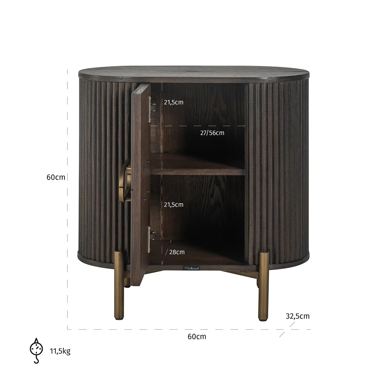 Richmond Interiors Luxor Dark Brown Ribbed Oak Wood Bedside Table