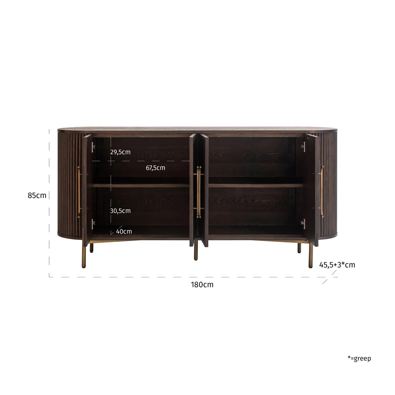Richmond Interiors Luxor Dark Brown Ribbed Oak Wood Sideboard