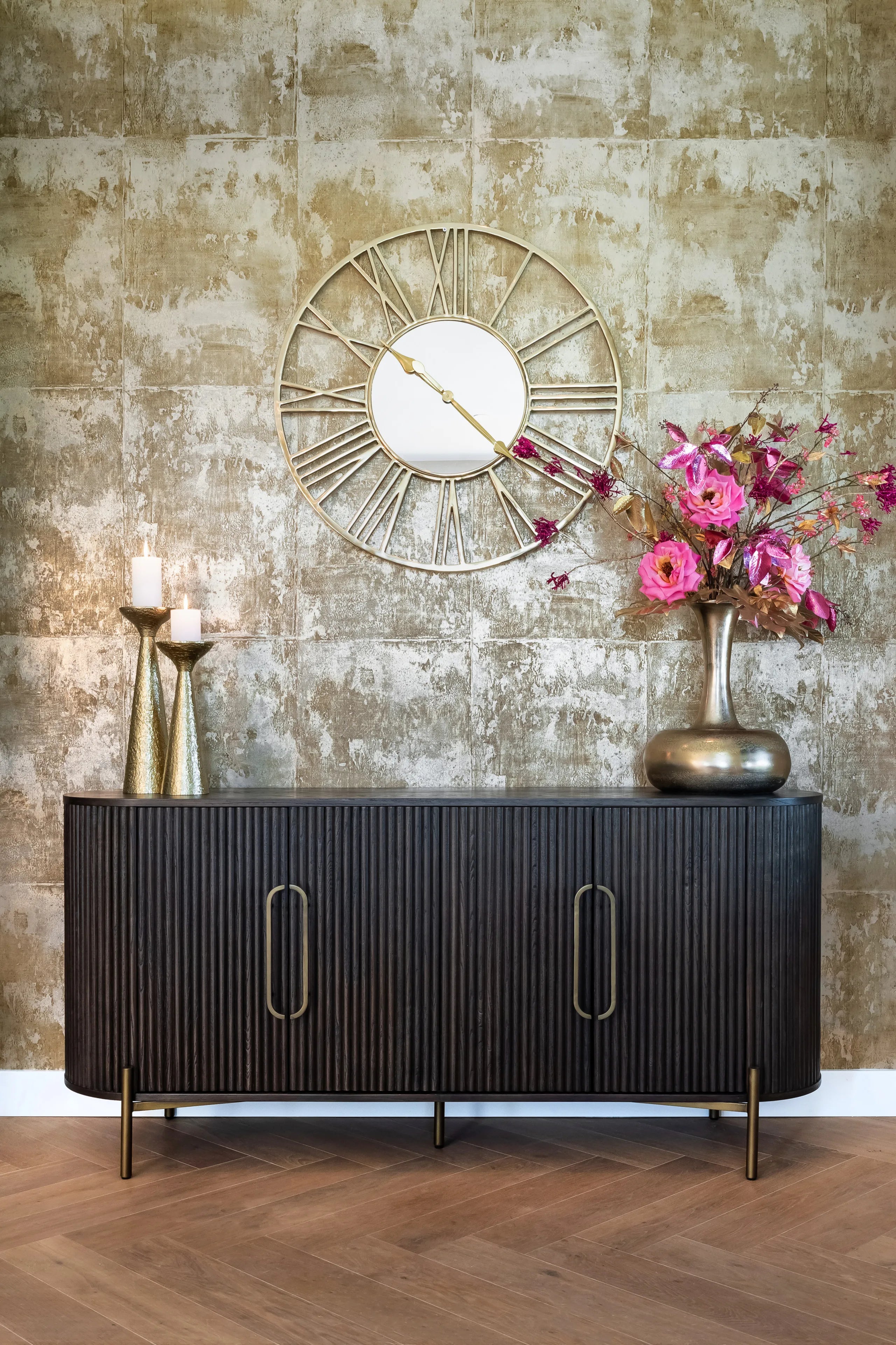 Richmond Interiors Luxor Dark Brown Ribbed Oak Wood Sideboard
