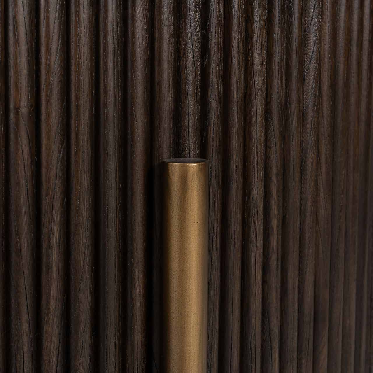 Richmond Interiors Luxor Dark Brown Ribbed Oak Wood & Gold  Round Coffee Table