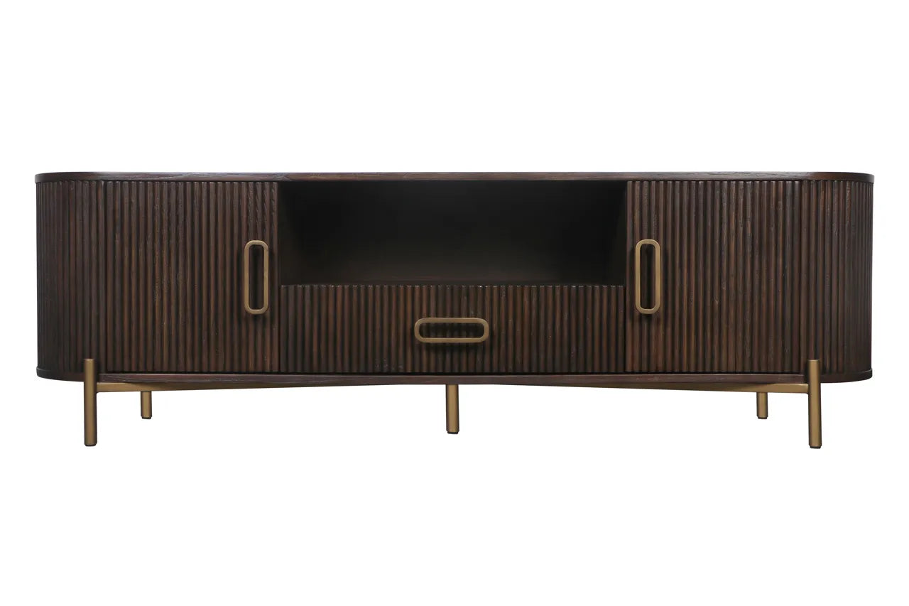Richmond Interiors Luxor Dark Brown Ribbed Oak Wood TV Unit