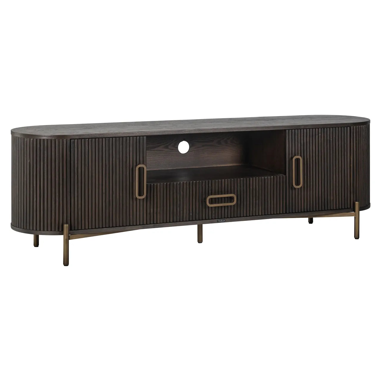 Richmond Interiors Luxor Dark Brown Ribbed Oak Wood TV Unit