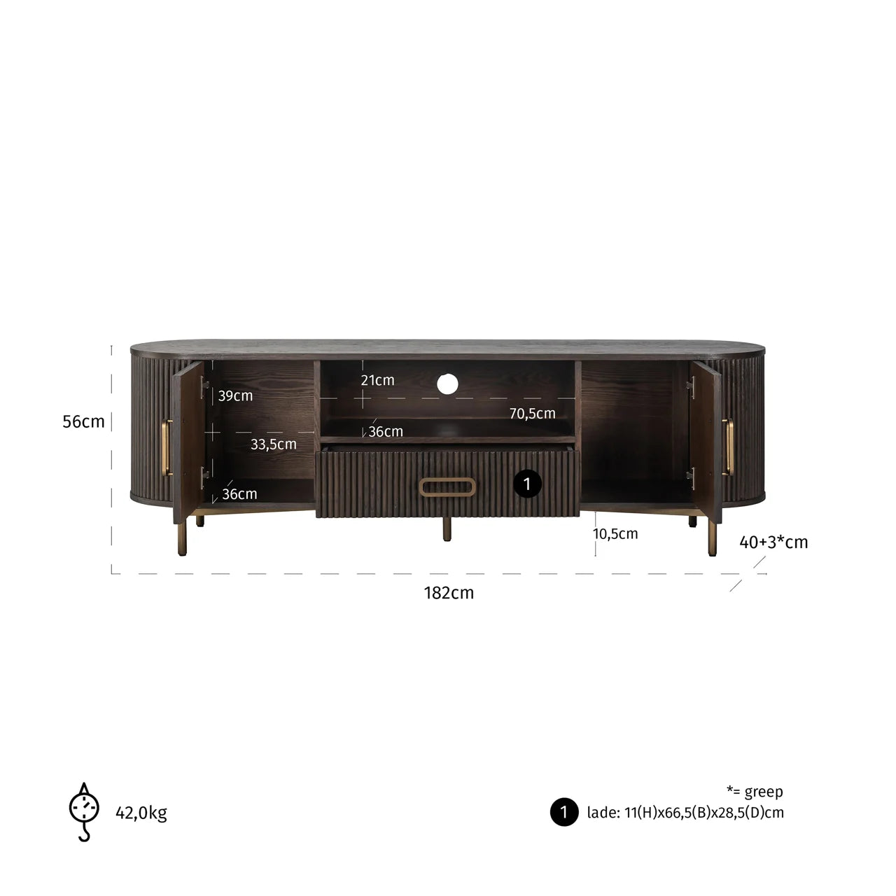 Richmond Interiors Luxor Dark Brown Ribbed Oak Wood TV Unit