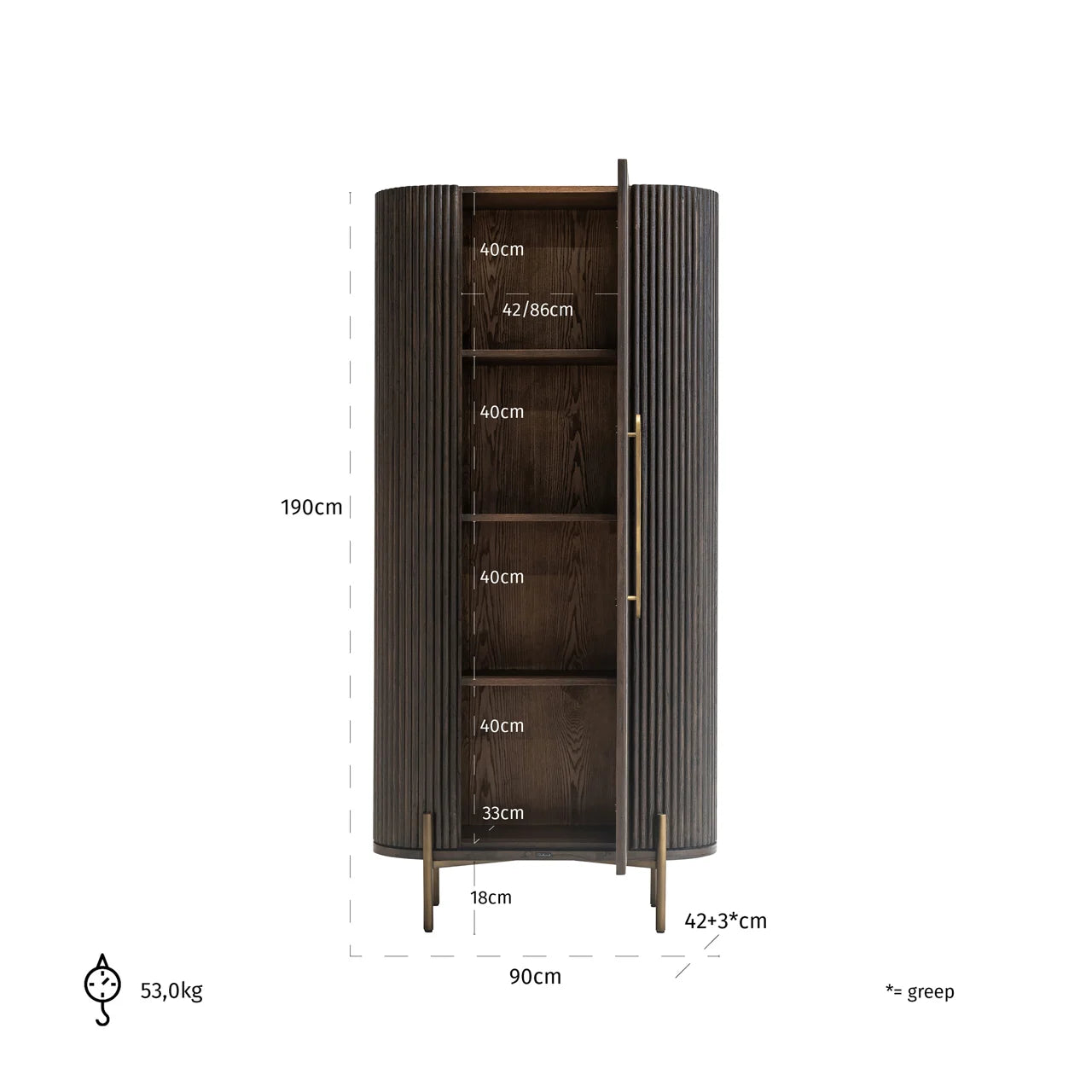 Richmond Interiors Luxor Dark Brown Ribbed Oak Wood Cabinet