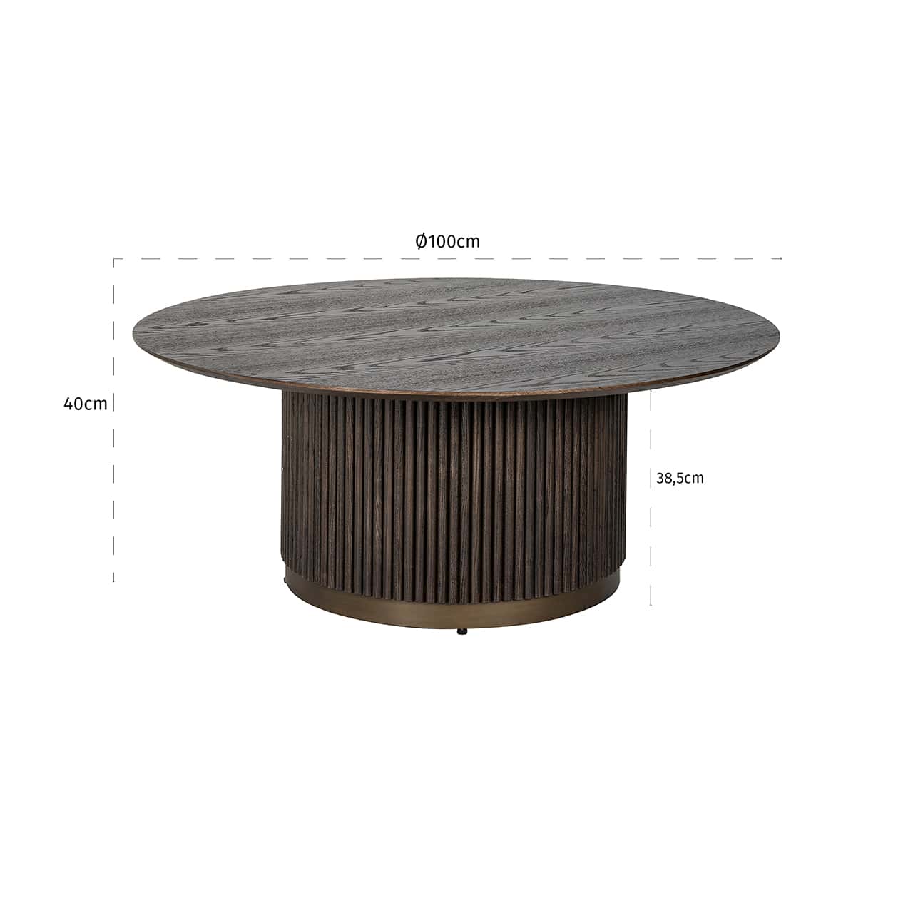 Richmond Interiors Luxor Dark Brown Ribbed Oak Wood Round Coffee Table