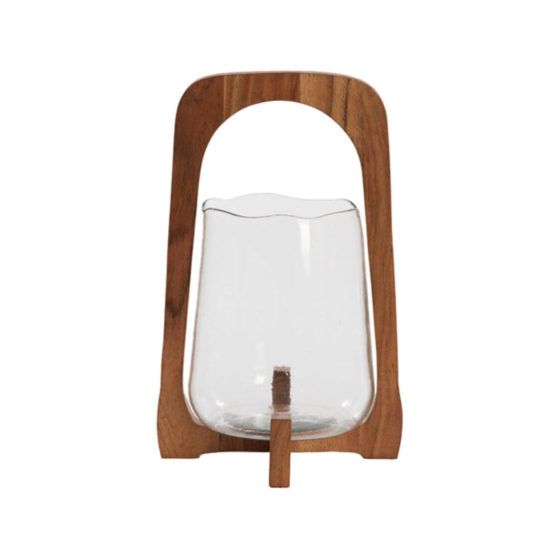 Anosy Clear Glass & Natural Wood Hurricane Candle Holder 35cm
