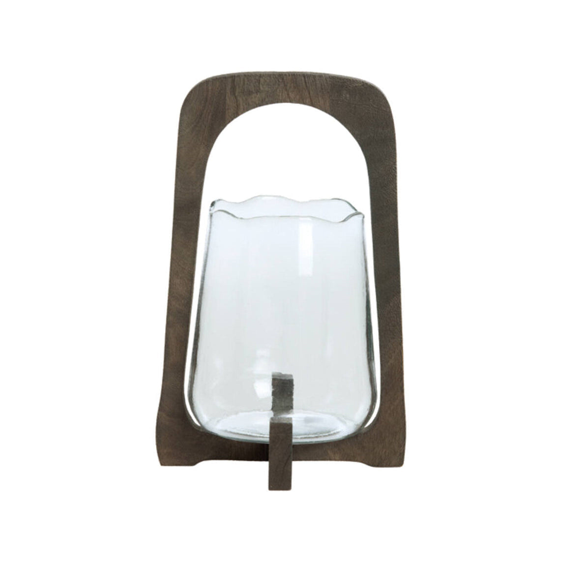Anosy Clear Glass & Matt Dark Brown Wood Hurricane Candle Holder 35cm