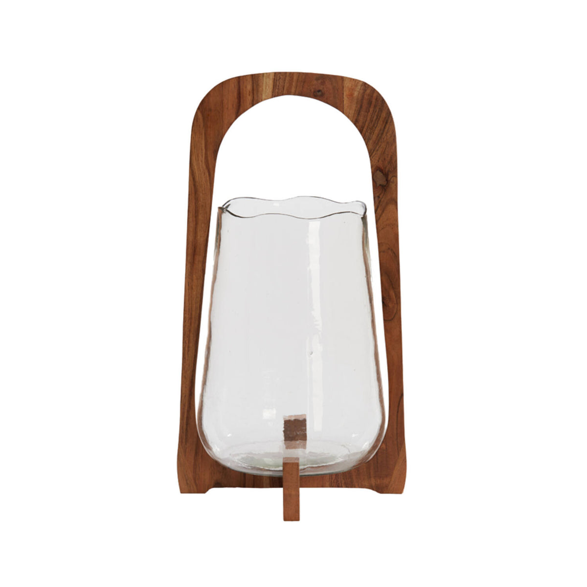 Anosy Clear Glass & Natural Wood Hurricane Candle Holder 48cm