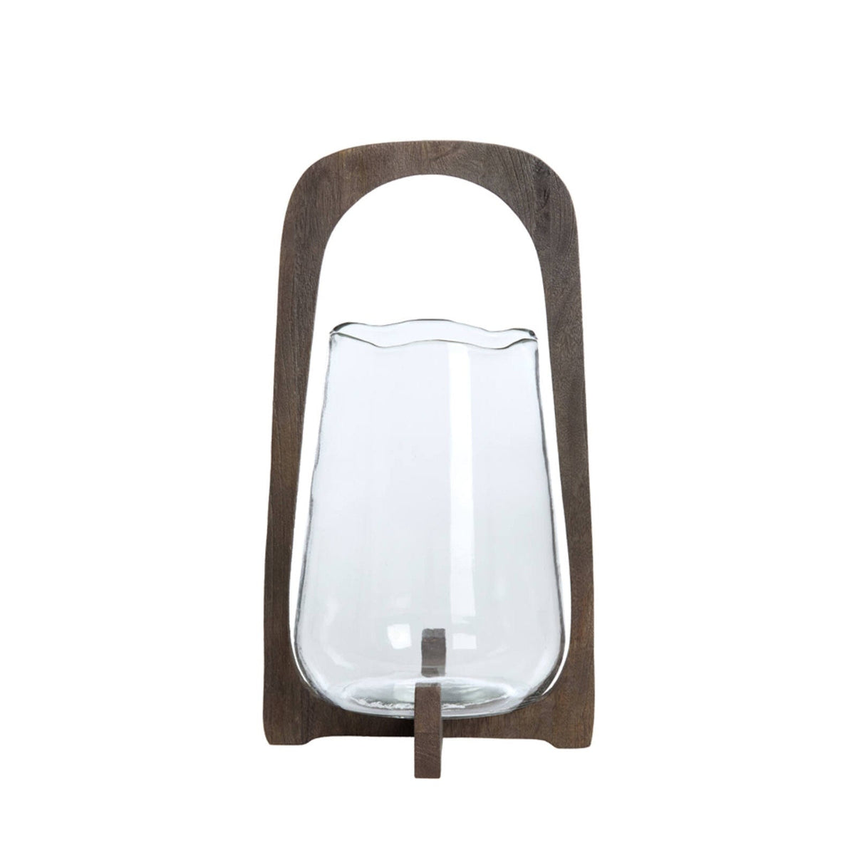 Anosy Clear Glass & Matt Dark Brown Wood Hurricane Candle Holder 48cm