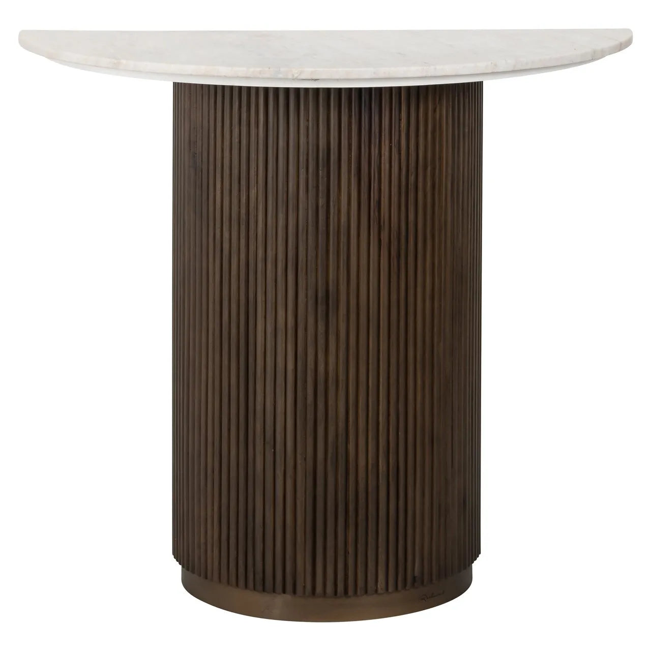 Richmond Interiors Mayfield Half Moon White Morchana Marble & Brown Mango Wood Console Table